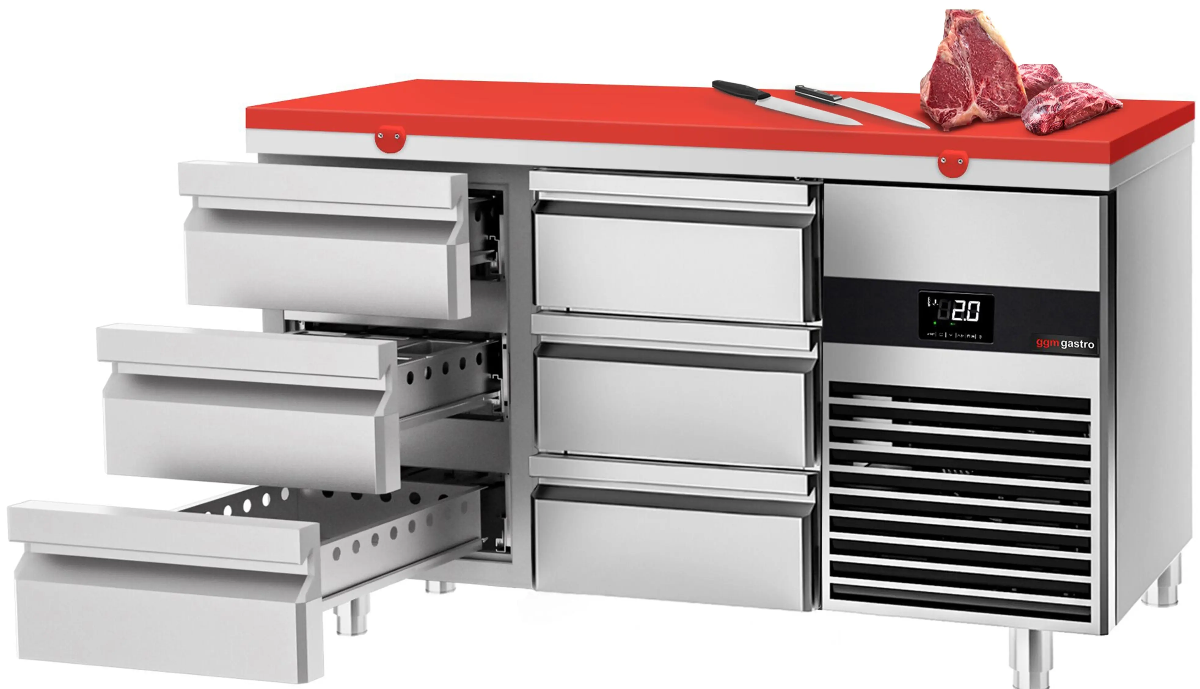 Masa frigorifica GGM Gastro KTF147ND-EF#6S#SBR (Inox/Red) - 2