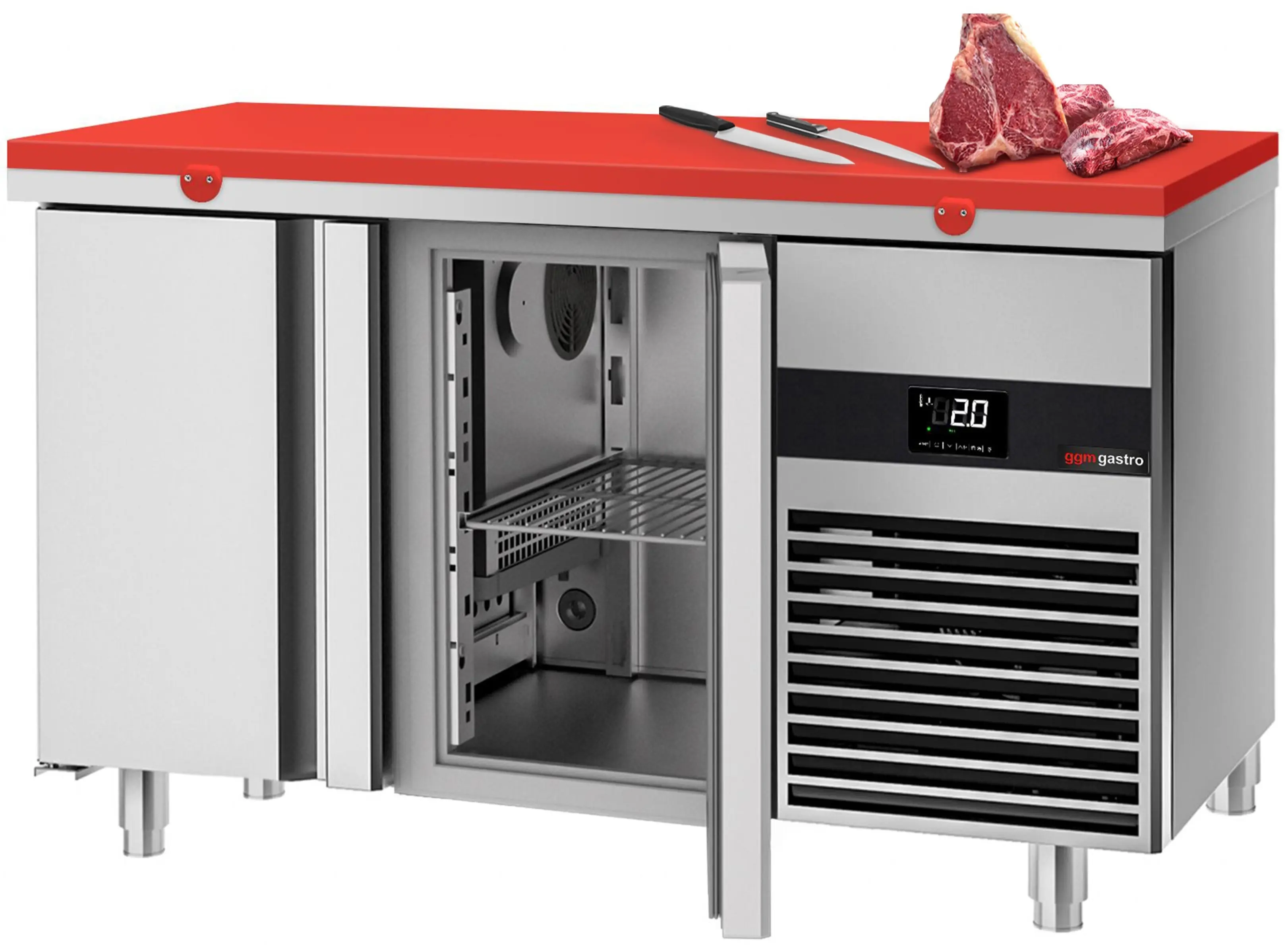 Masa frigorifica GGM Gastro KTF147ND2T-EF#SBR (Inox/Red) - 2