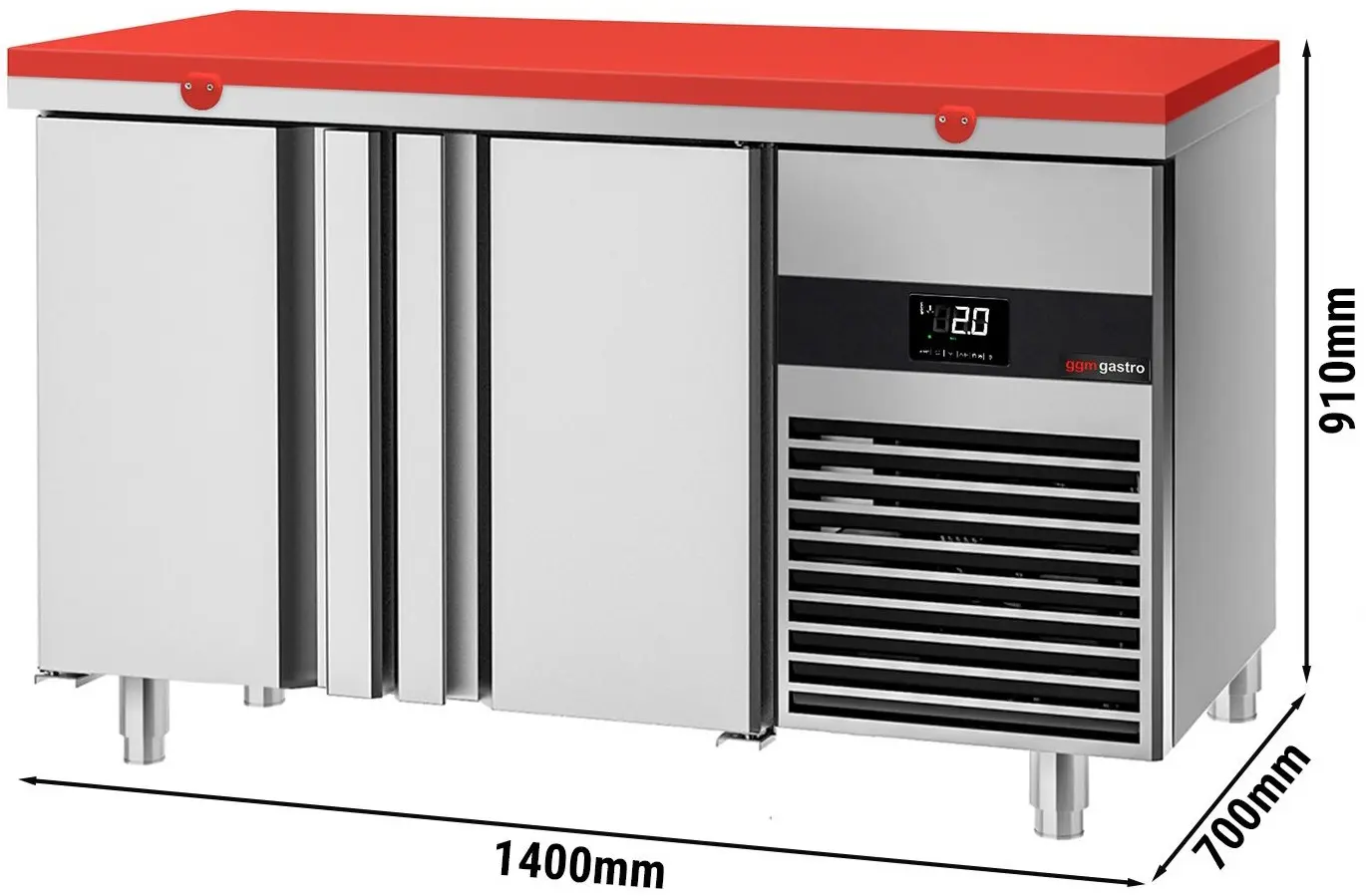 Masa frigorifica GGM Gastro KTF147ND2T-EF#SBR (Inox/Red) - 7