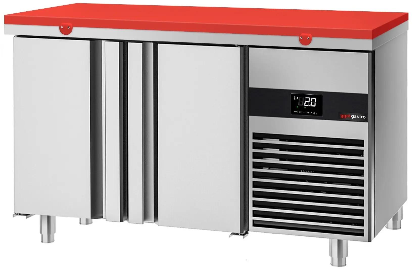 Masa frigorifica GGM Gastro KTF147ND2T-EF#SBR (Inox/Red)
