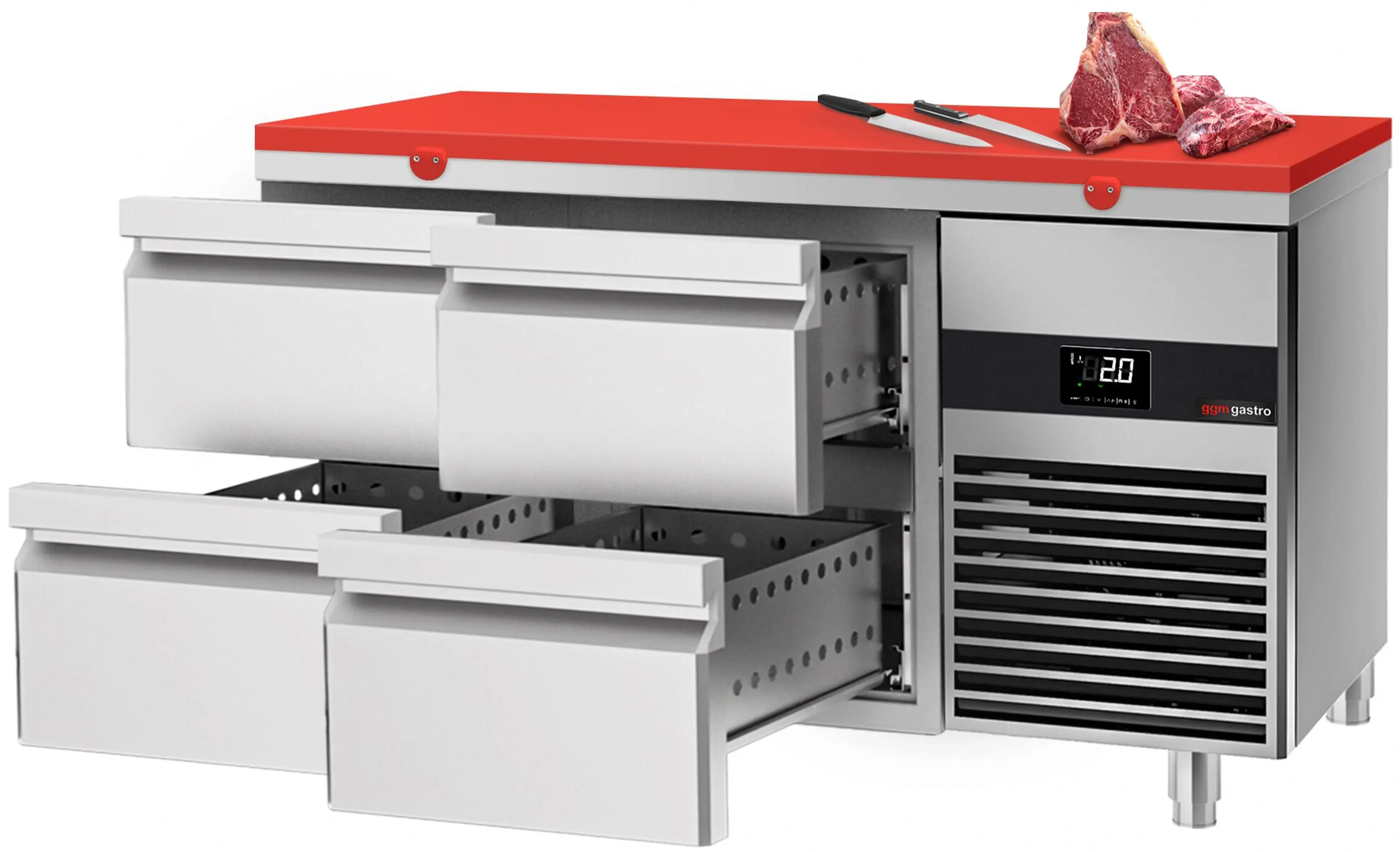 Masa frigorifica GGM Gastro KTF147ND4S-EF#SBG (Inox/Red) - 2
