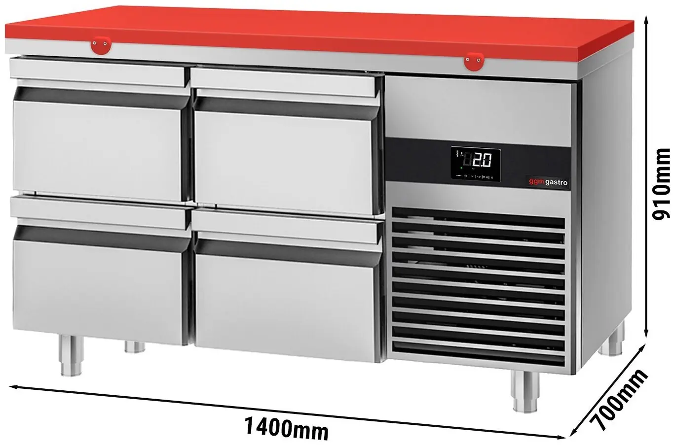Masa frigorifica GGM Gastro KTF147ND4S-EF#SBG (Inox/Red) - 9