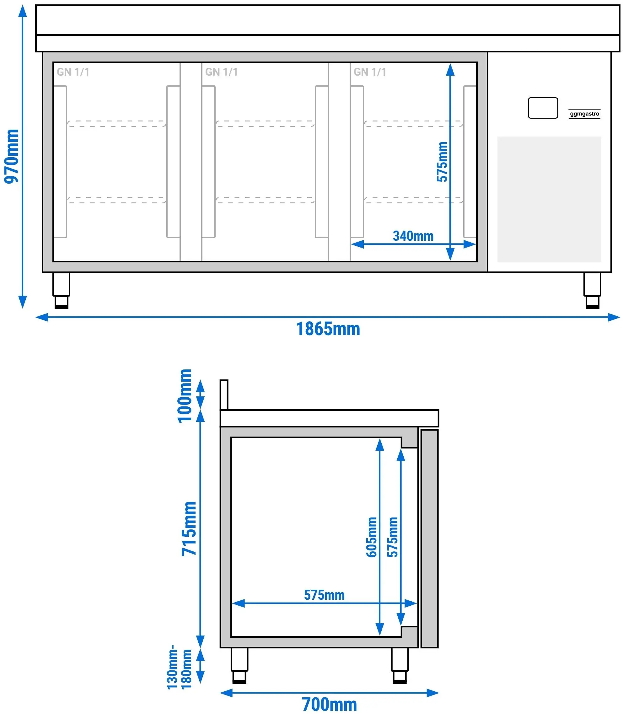 Masa frigorifica GGM Gastro KTF187AND3T-EF (Inox) - 9
