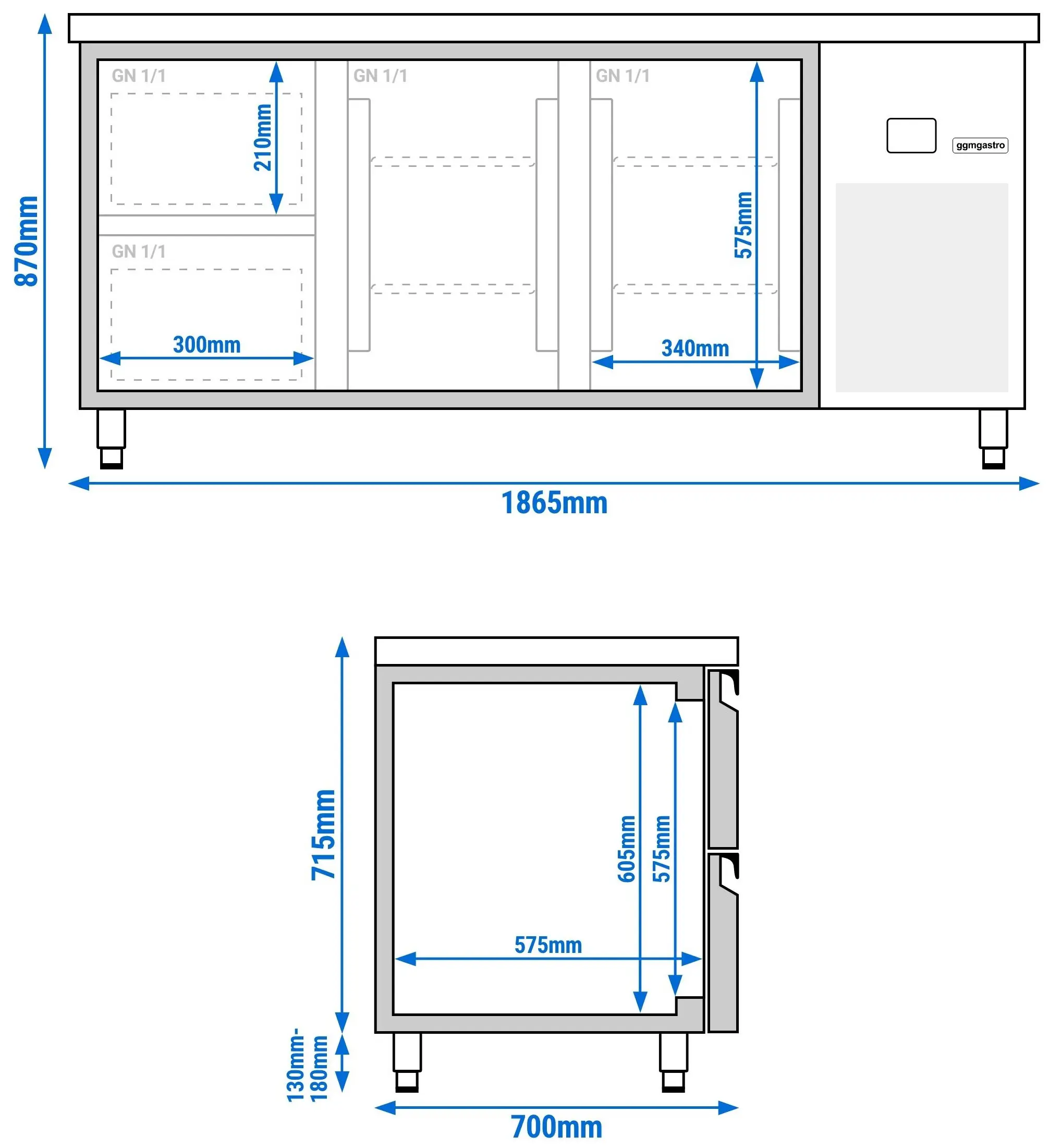 Masa frigorifica GGM Gastro KTF187ND2T2S-EF (Inox) - 11