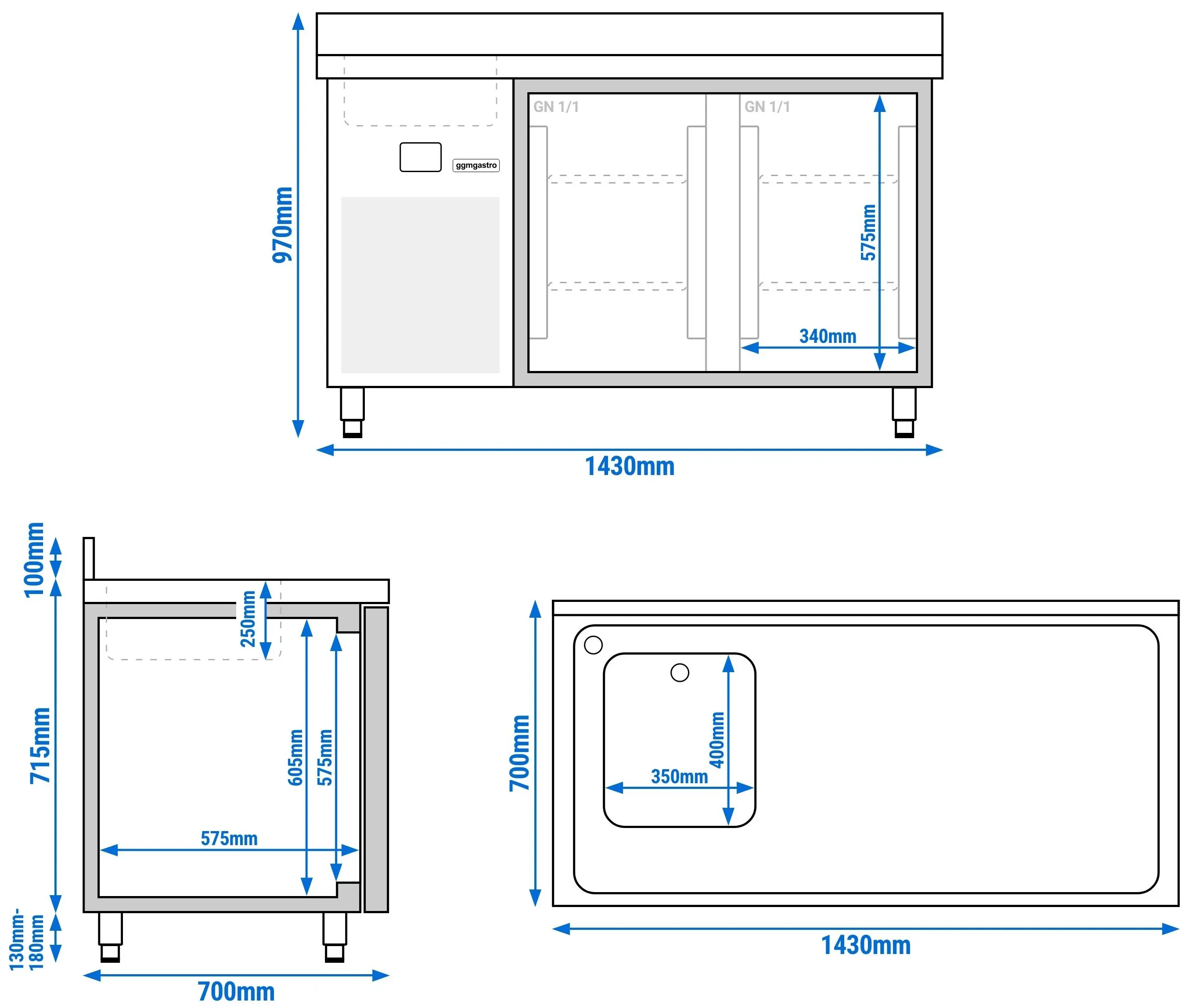 Холодильный стол GGM Gastro KTF270BAL-EF (Inox) - 14