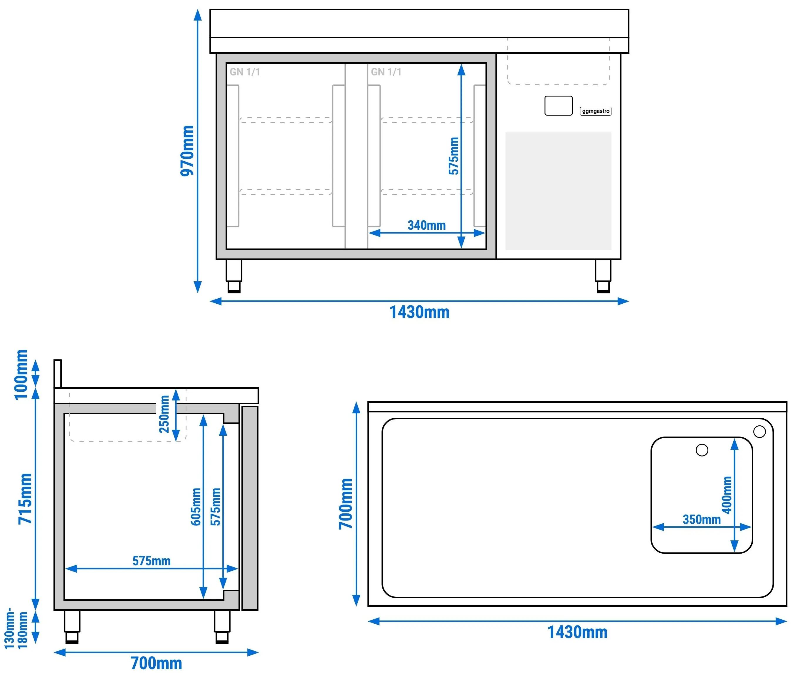 Masa frigorifica GGM Gastro KTF270BAR-EF (Inox) - 13