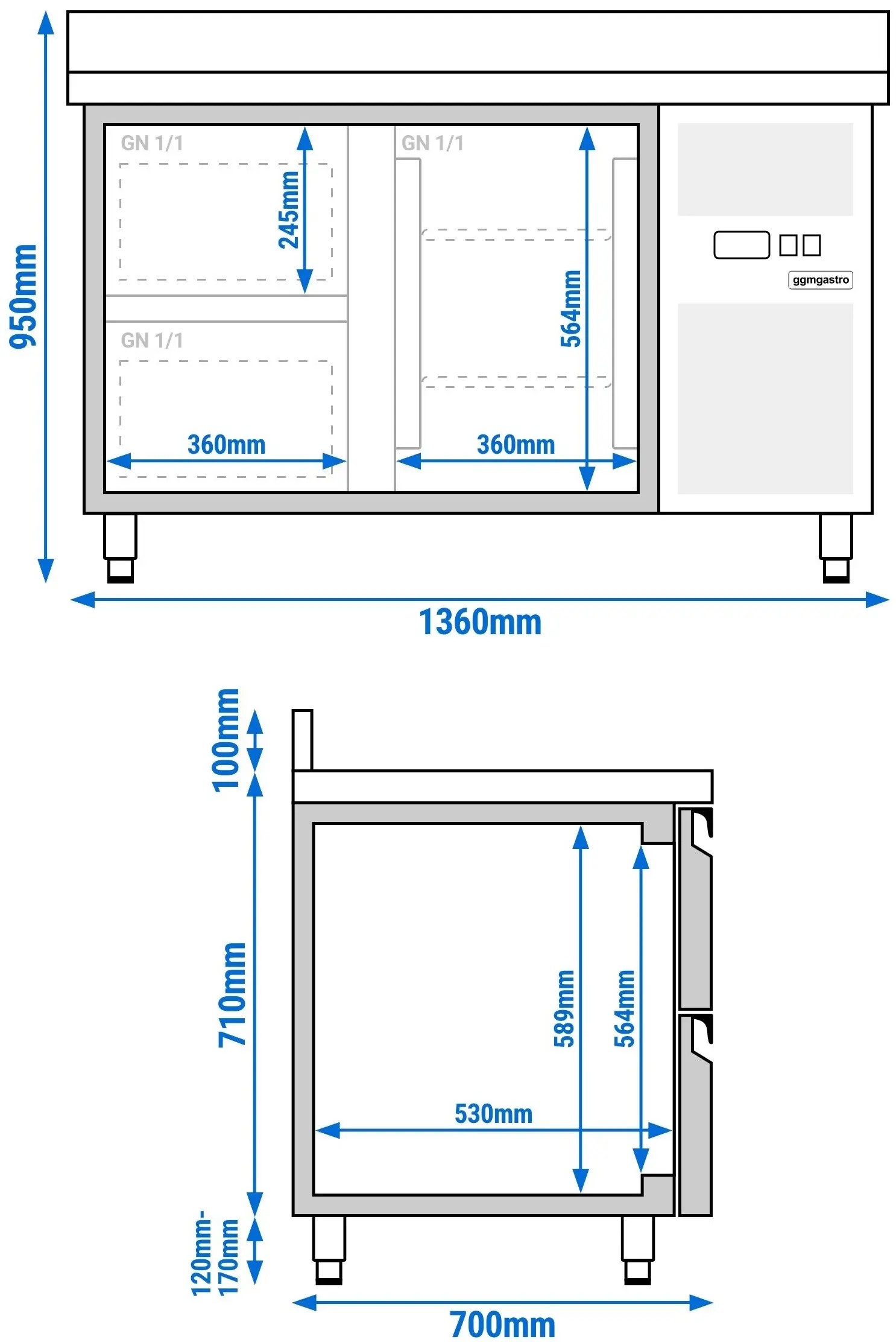 Masa frigorifica GGM Gastro KTS147AND#1T#2S (Inox) - 12