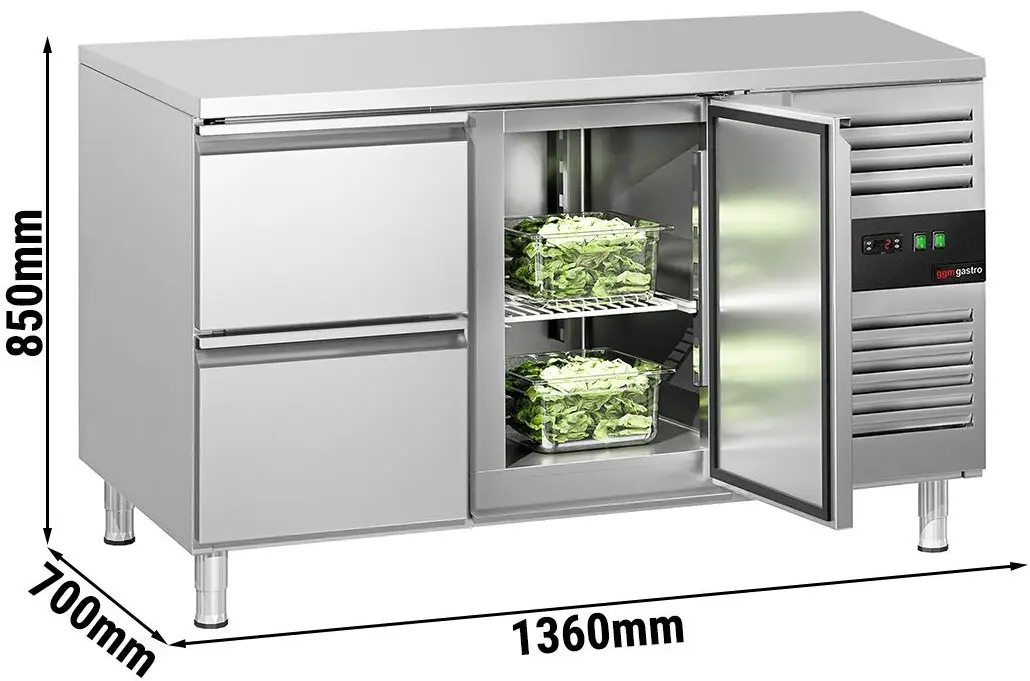 Холодильный стол GGM Gastro KTS147ND#1T#2S (Inox) - 11