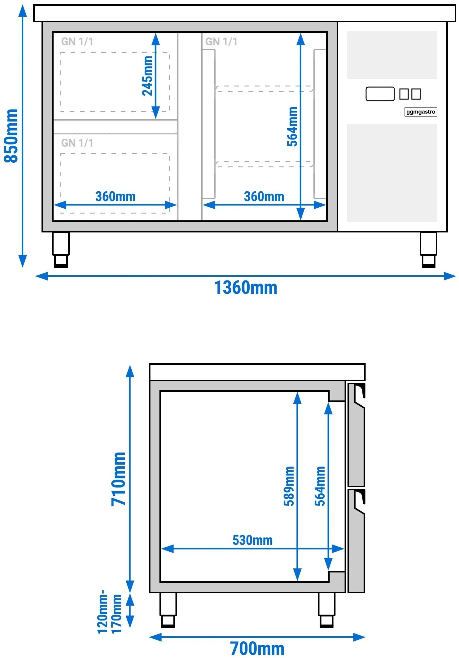 Холодильный стол GGM Gastro KTS147ND#1T#2S (Inox) - 12