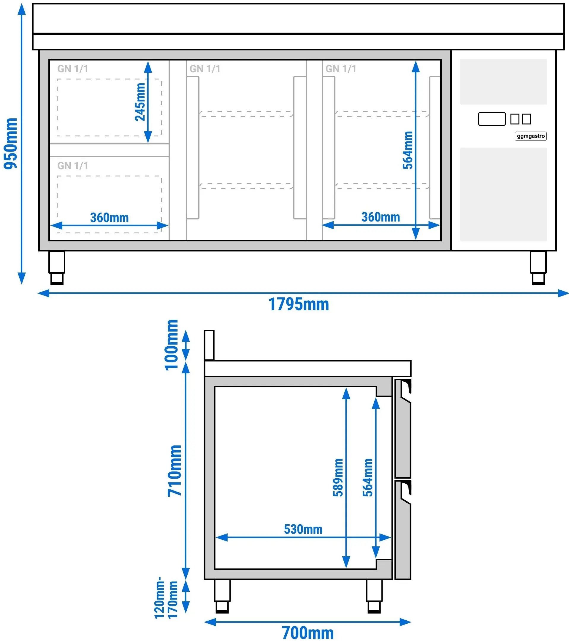 Masa frigorifica GGM Gastro KTS187AND#2T#2S (Inox) - 12