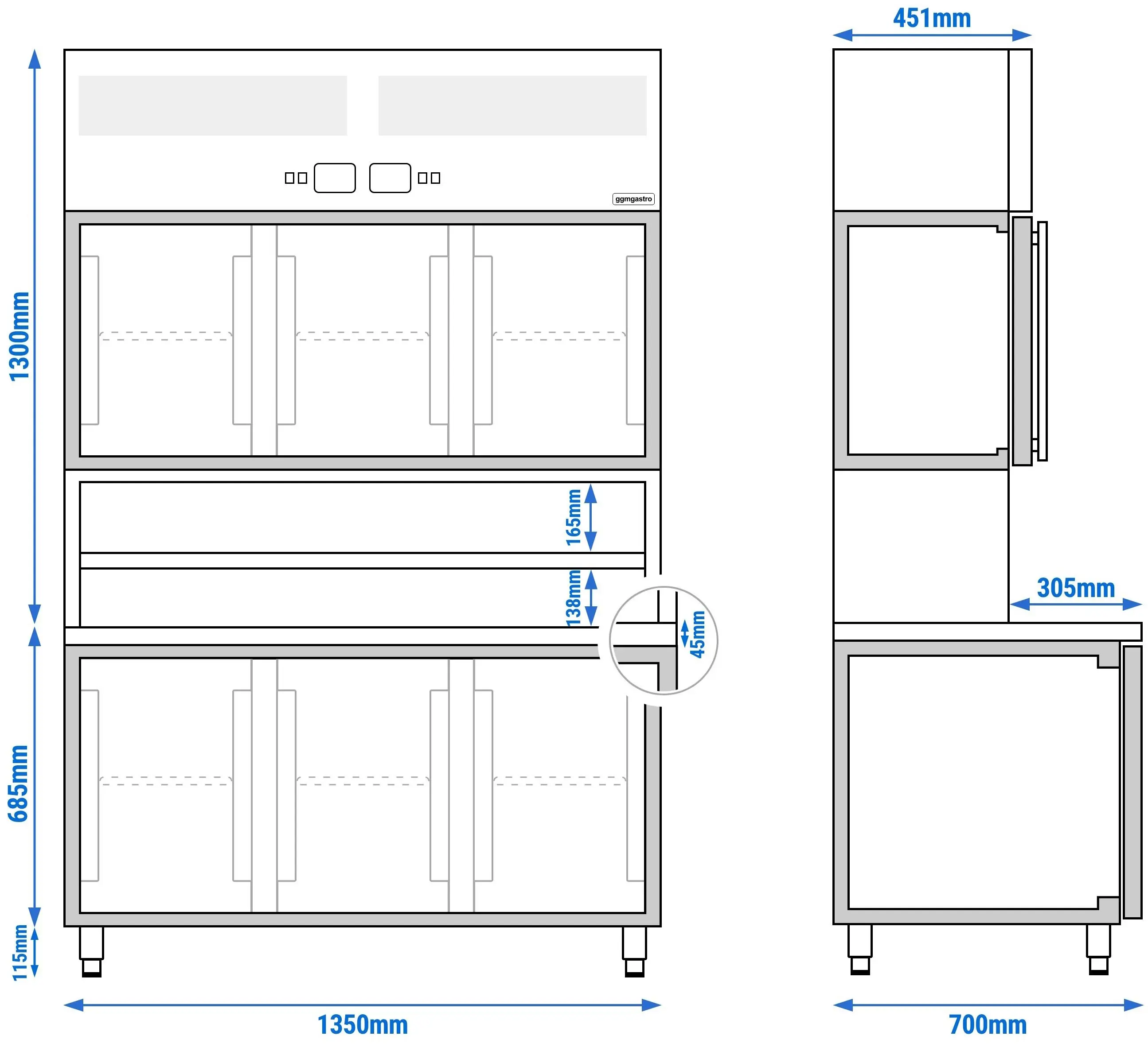 Masa frigorifica cu dulap superior GGM Gastro KKC3T7 (Inox) - 11