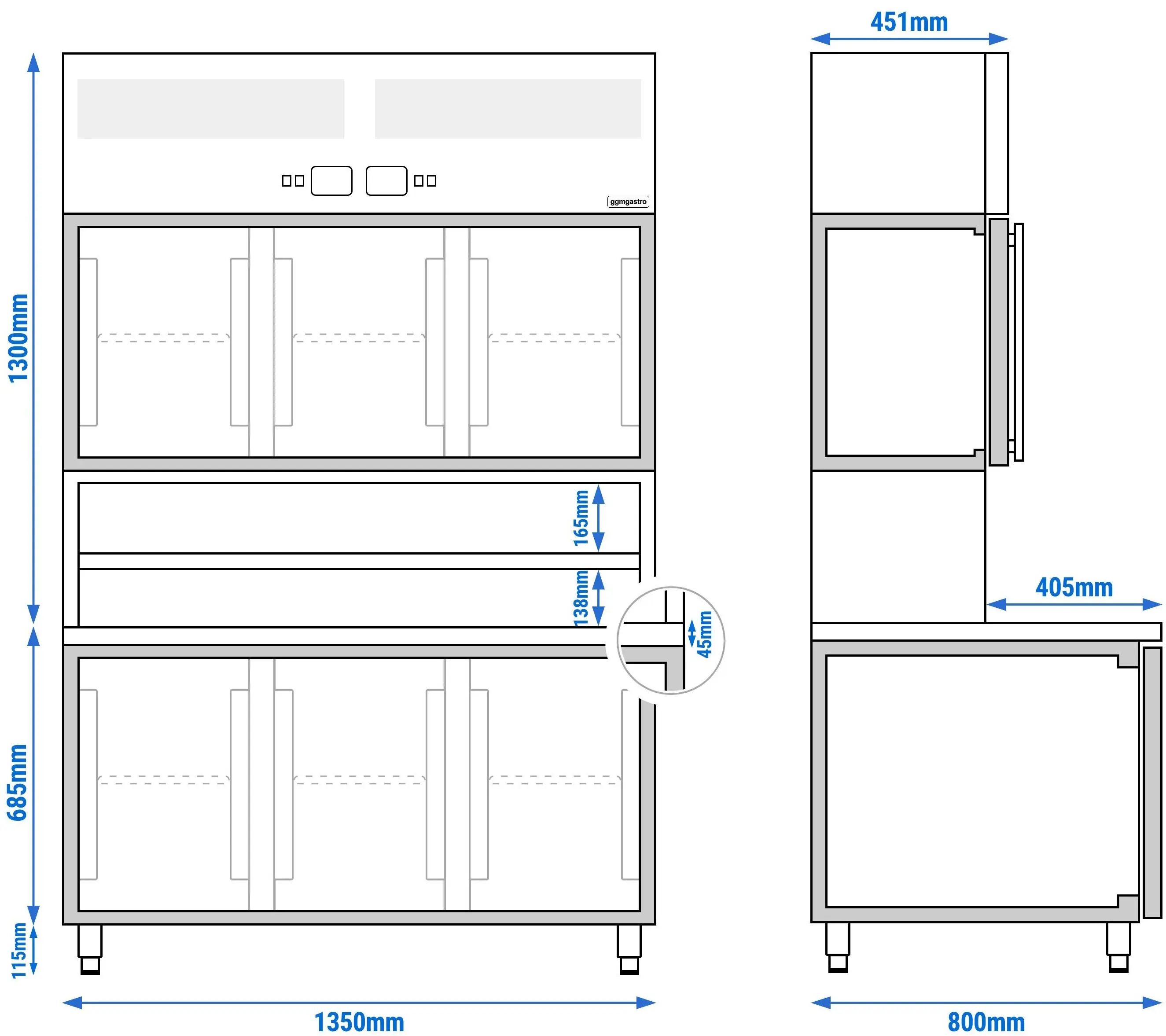 Masa frigorifica cu dulap superior GGM Gastro KKC3T8 (Inox) - 11