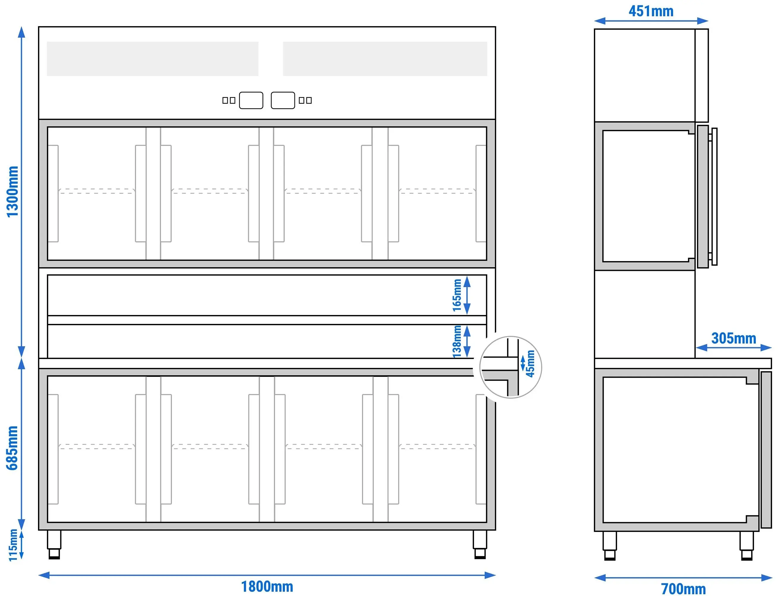 Masa frigorifica cu dulap superior GGM Gastro KKC4T7 (Inox) - 11