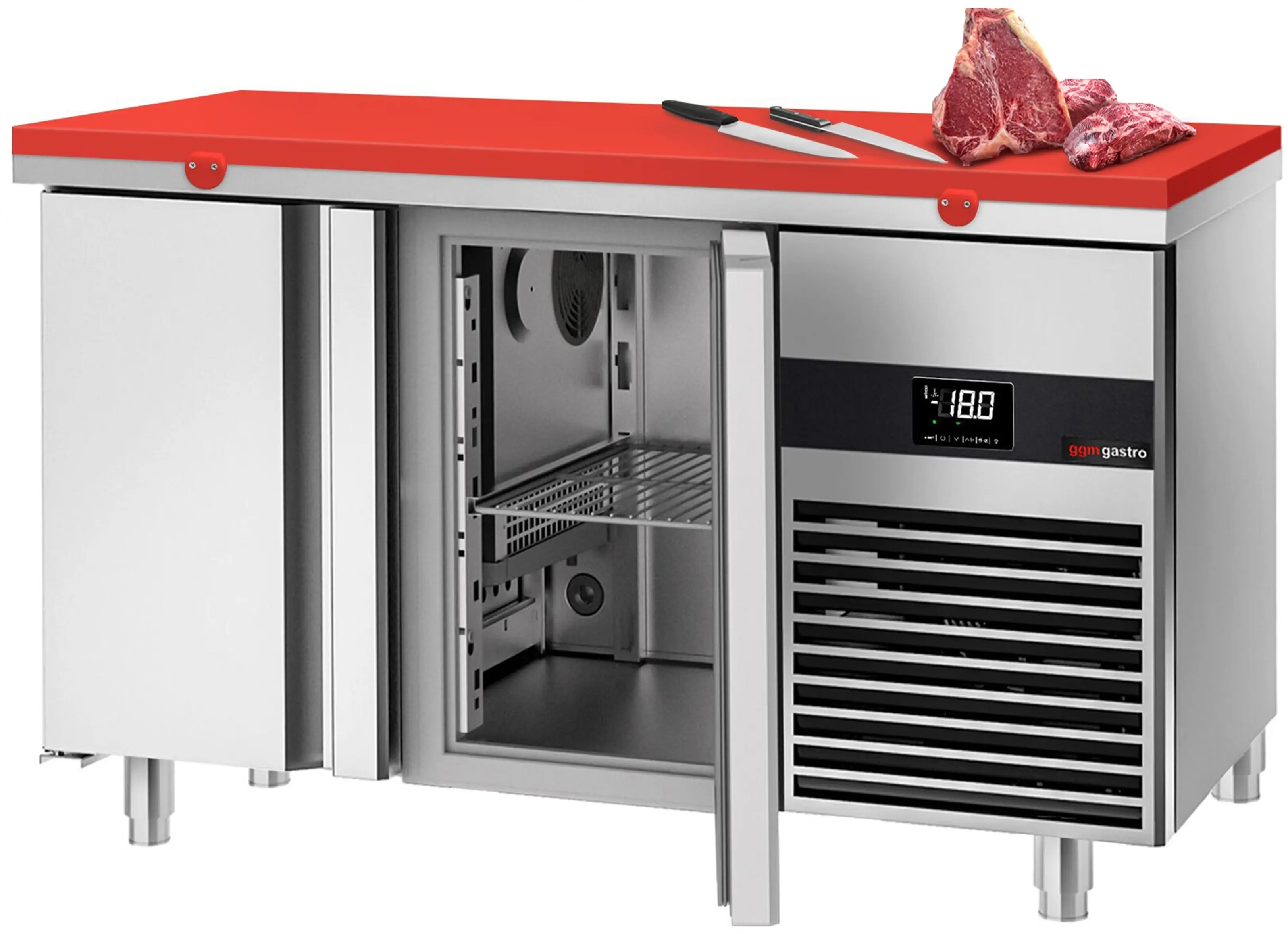 Морозильный стол GGM Gastro GTF147ND-EF#SBR (Inox/Red) - 2