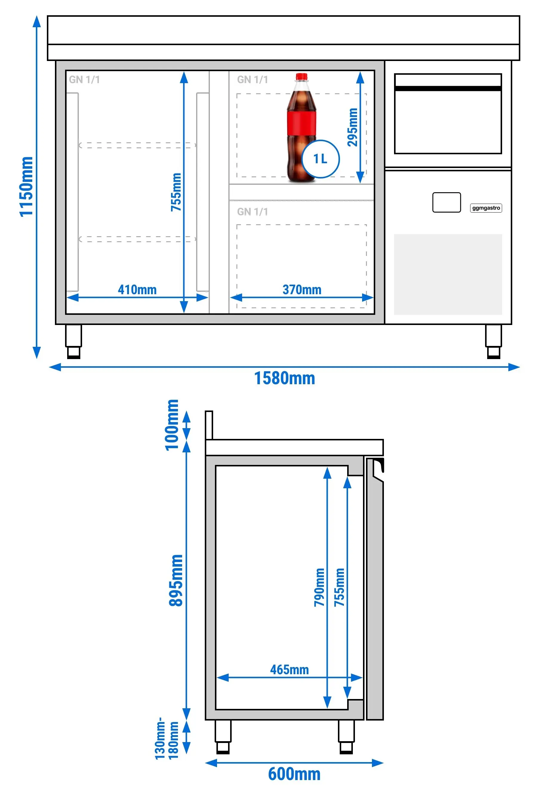 Masa frigorifica pentru bar GGM Gastro BGKF156DN#SBGKF12 (Inox) - 8