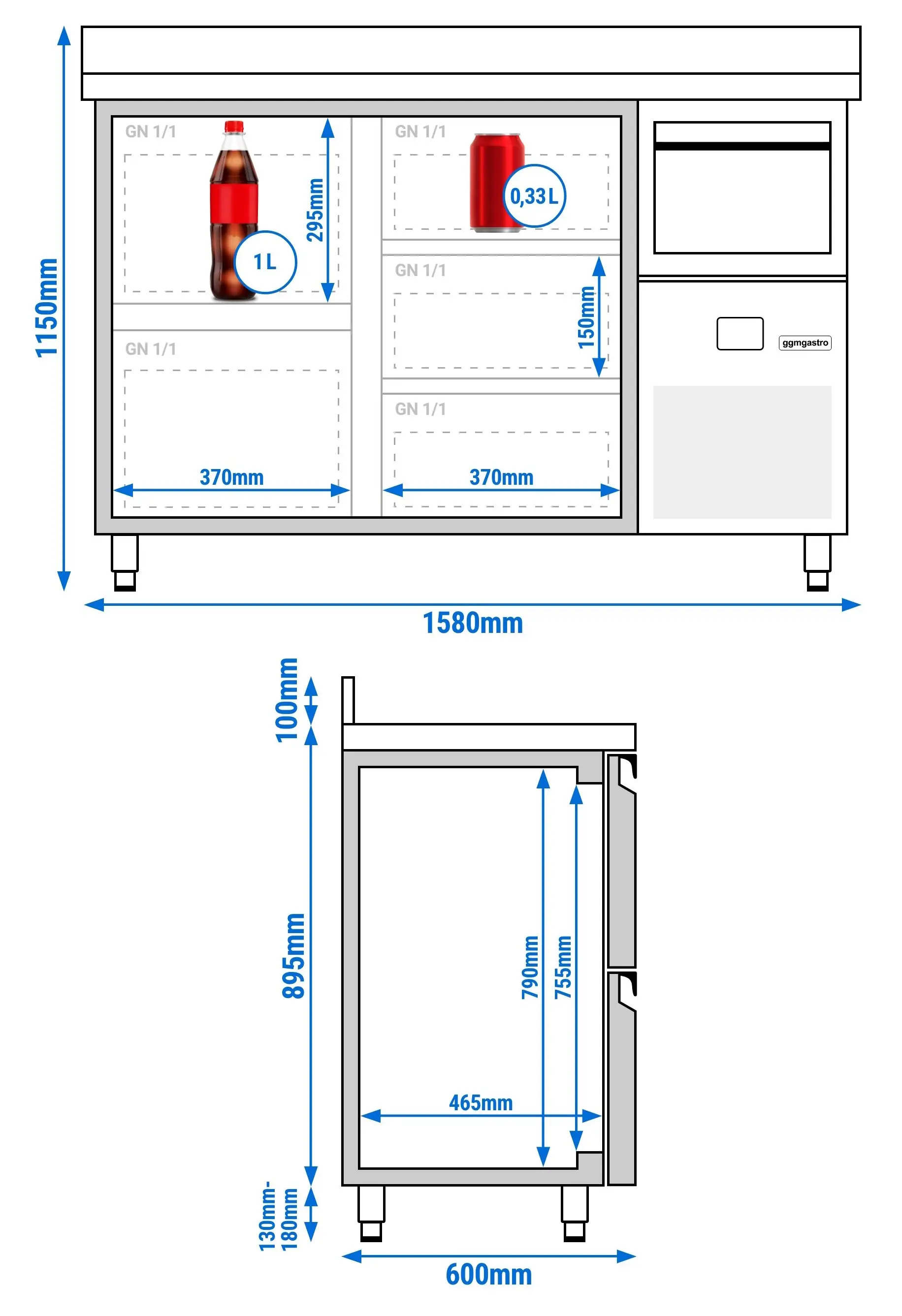 Masa frigorifica pentru bar GGM Gastro BGKF156DN#SBGKF1213 (Inox) - 8