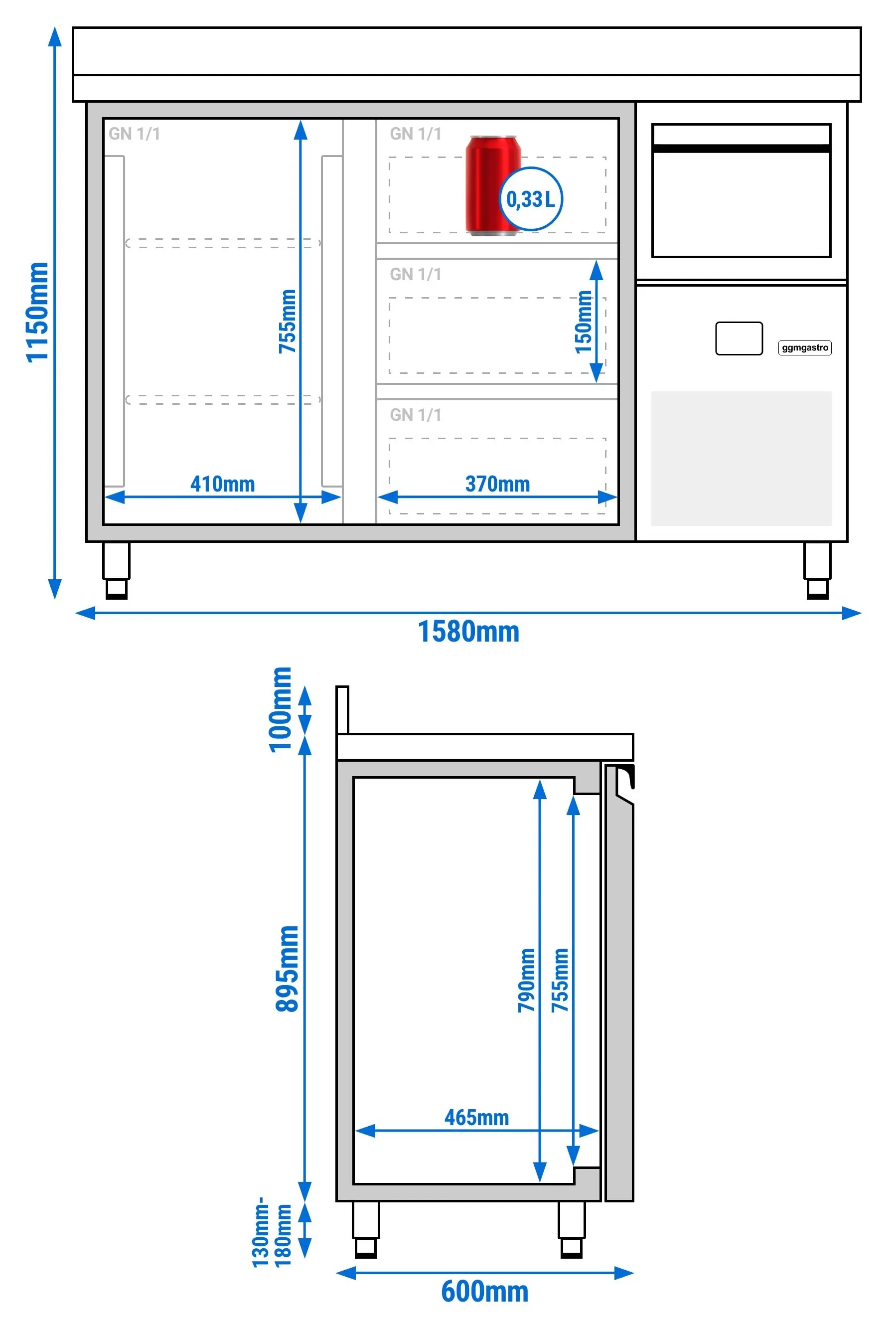 Masa frigorifica pentru bar GGM Gastro BGKF156DN#SBGKF13 (Inox) - 8