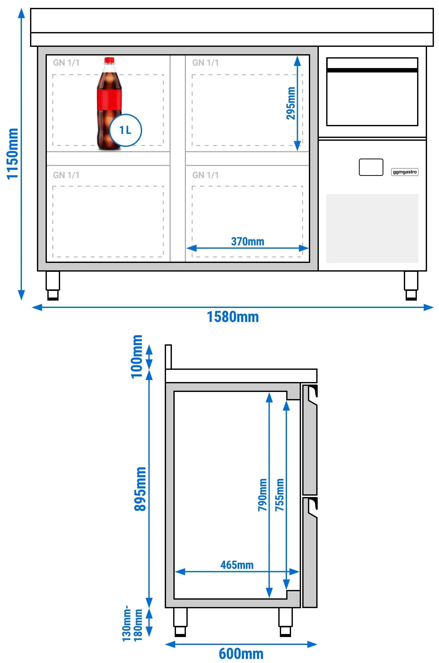 Masa frigorifica pentru bar GGM Gastro BGKF156DN4S (Inox) - 8