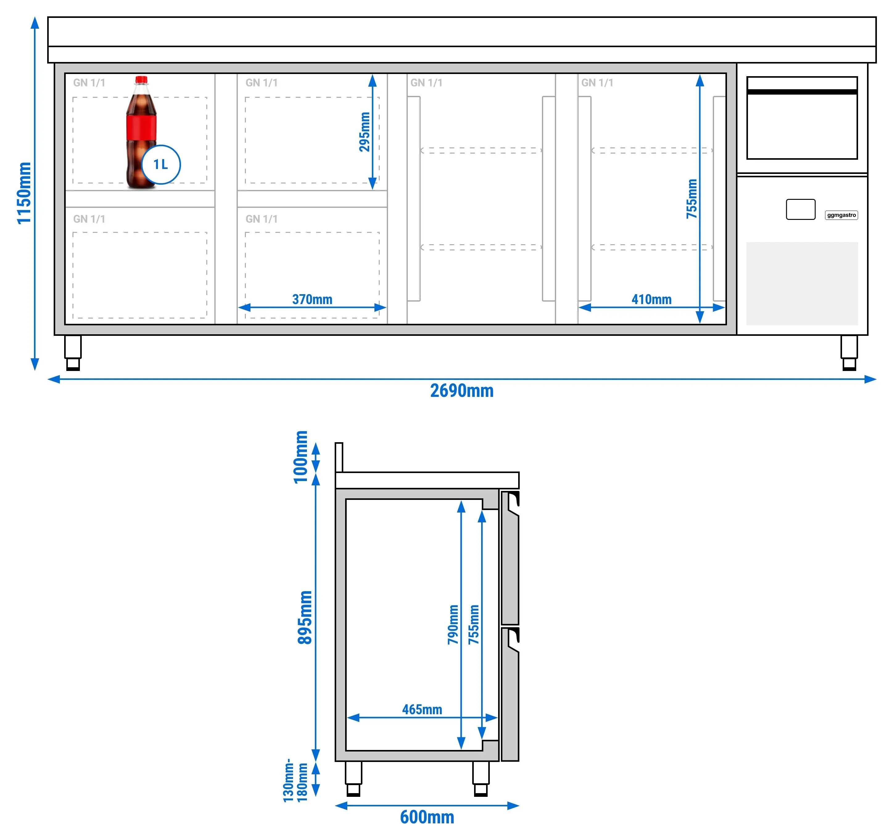 Masa frigorifica pentru bar GGM Gastro BGKF266DN#2#SBGKF12 (Inox) - 9