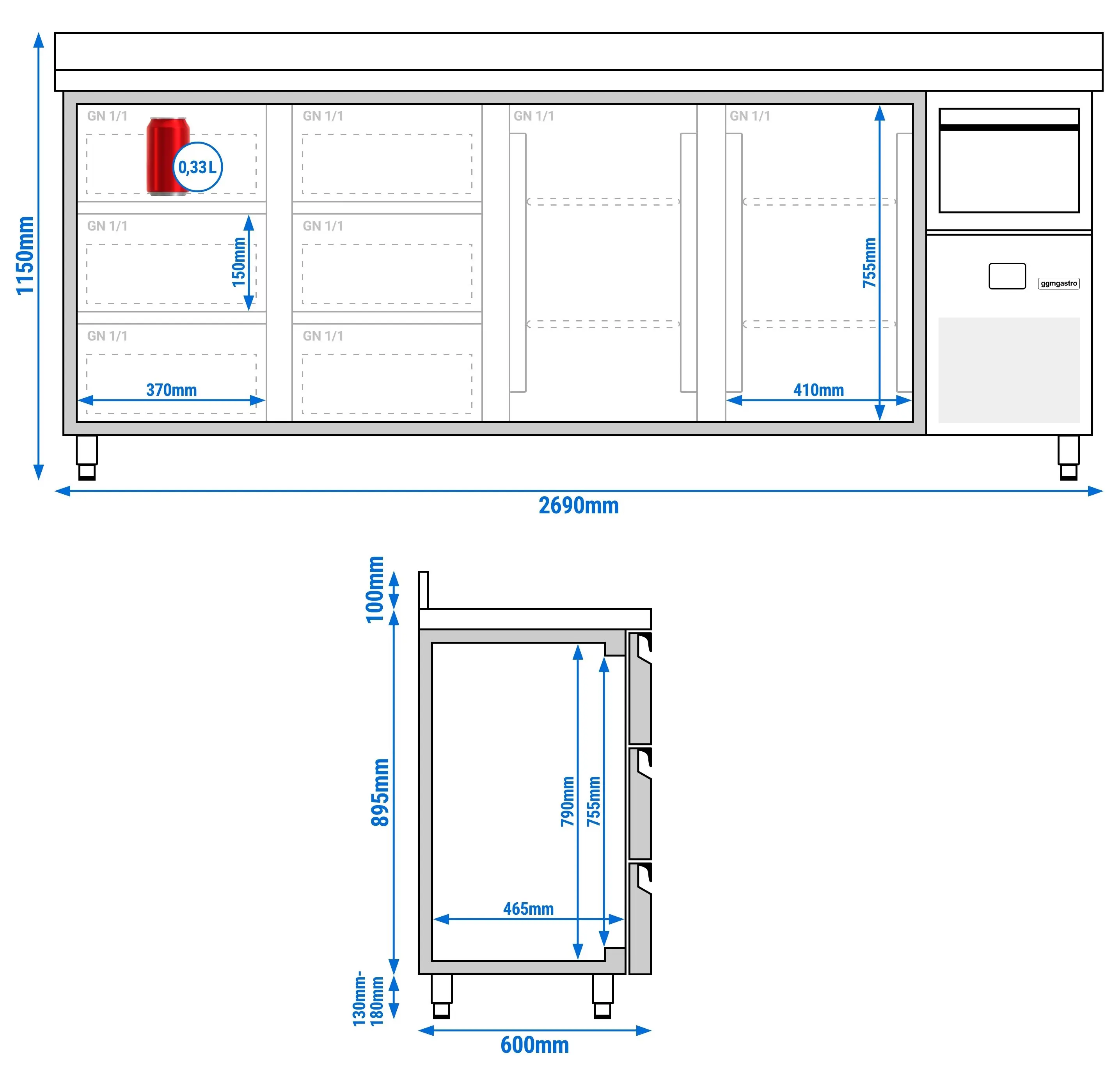 Masa frigorifica pentru bar GGM Gastro BGKF266DN#2#SBGKF13 (Inox) - 9