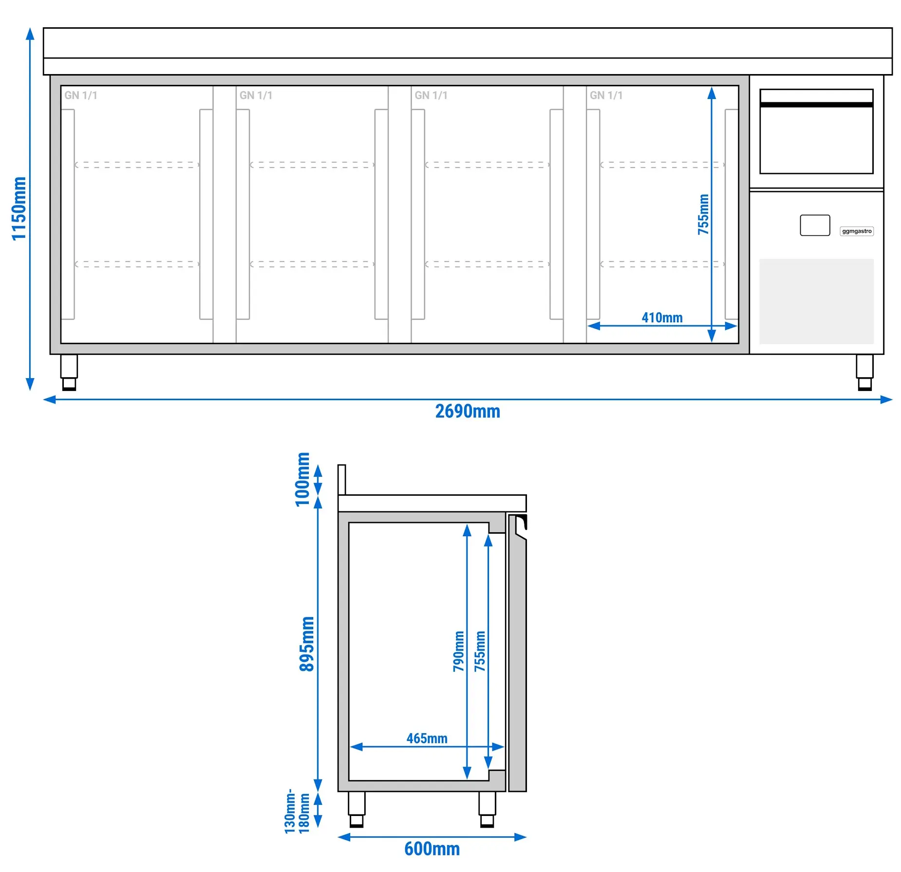 Masa frigorifica pentru bar GGM Gastro BGKF266DN#4#GT (Inox) - 10