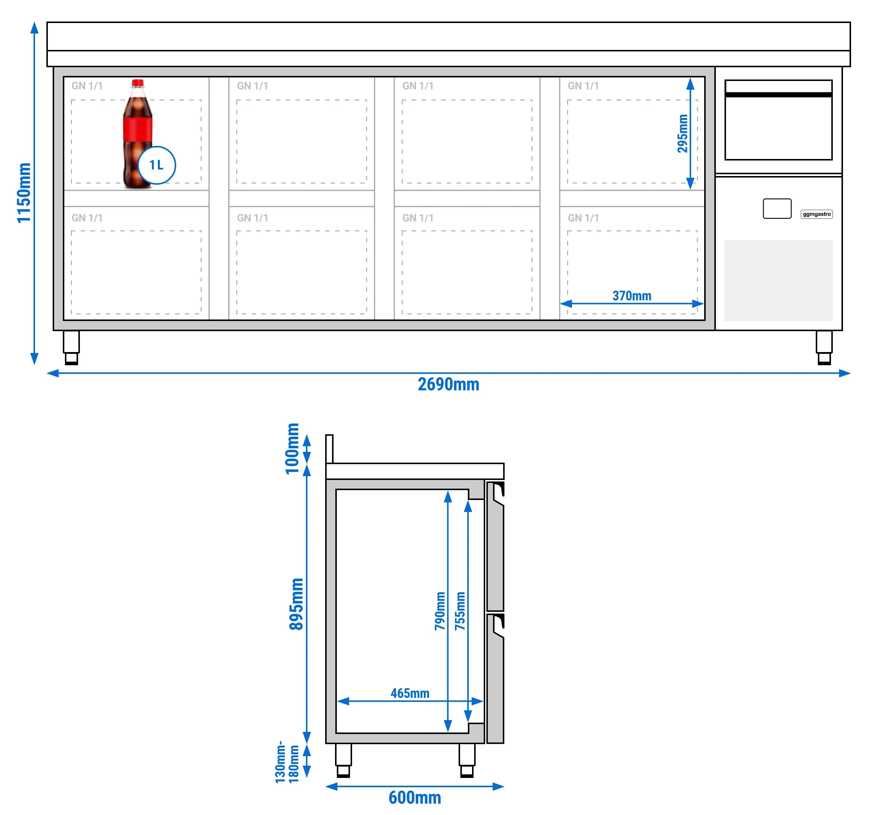 Masa frigorifica pentru bar GGM Gastro BGKF266DN8S (Inox) - 8