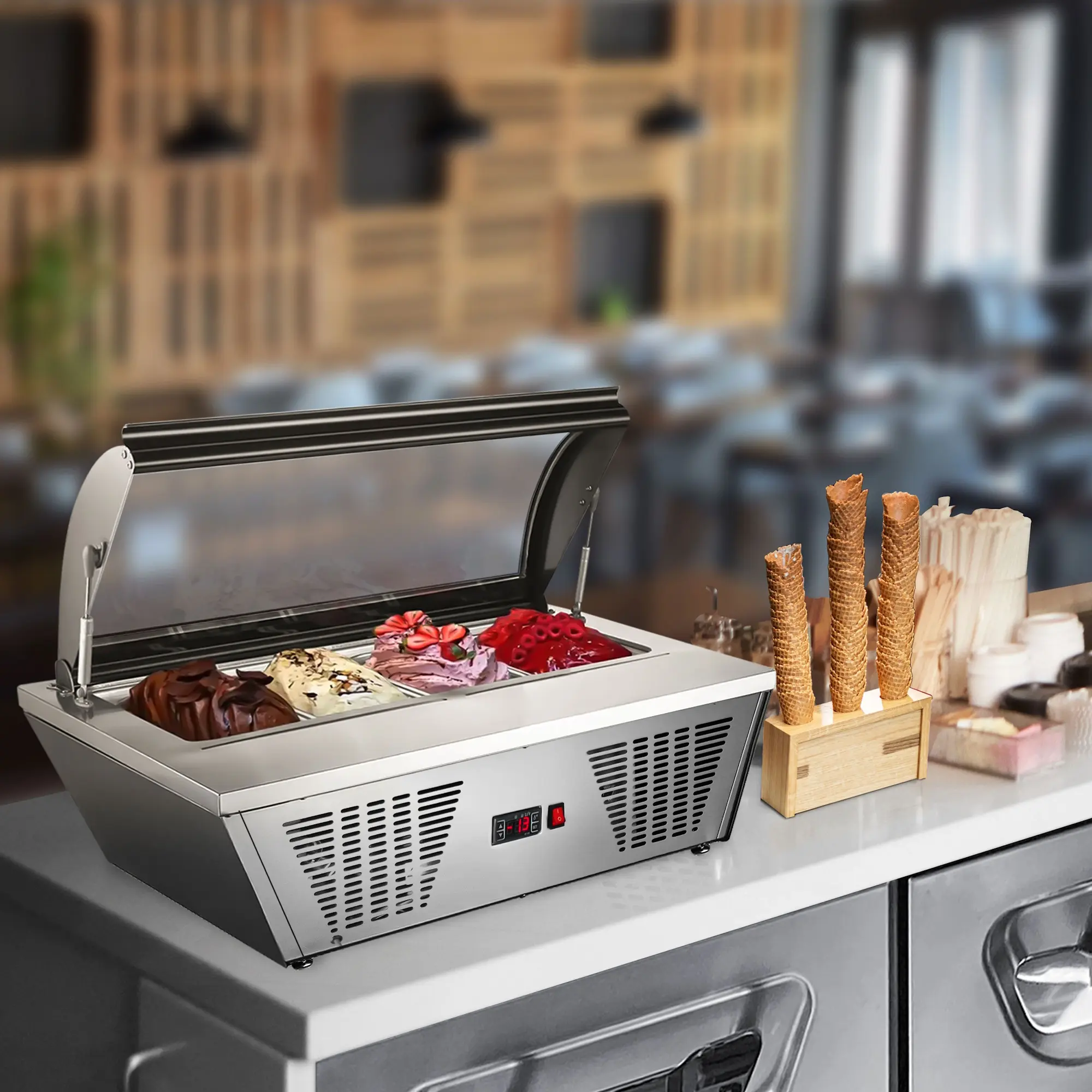 Витрина для мороженого GGM Gastro EAVNR67N (Inox) - 14