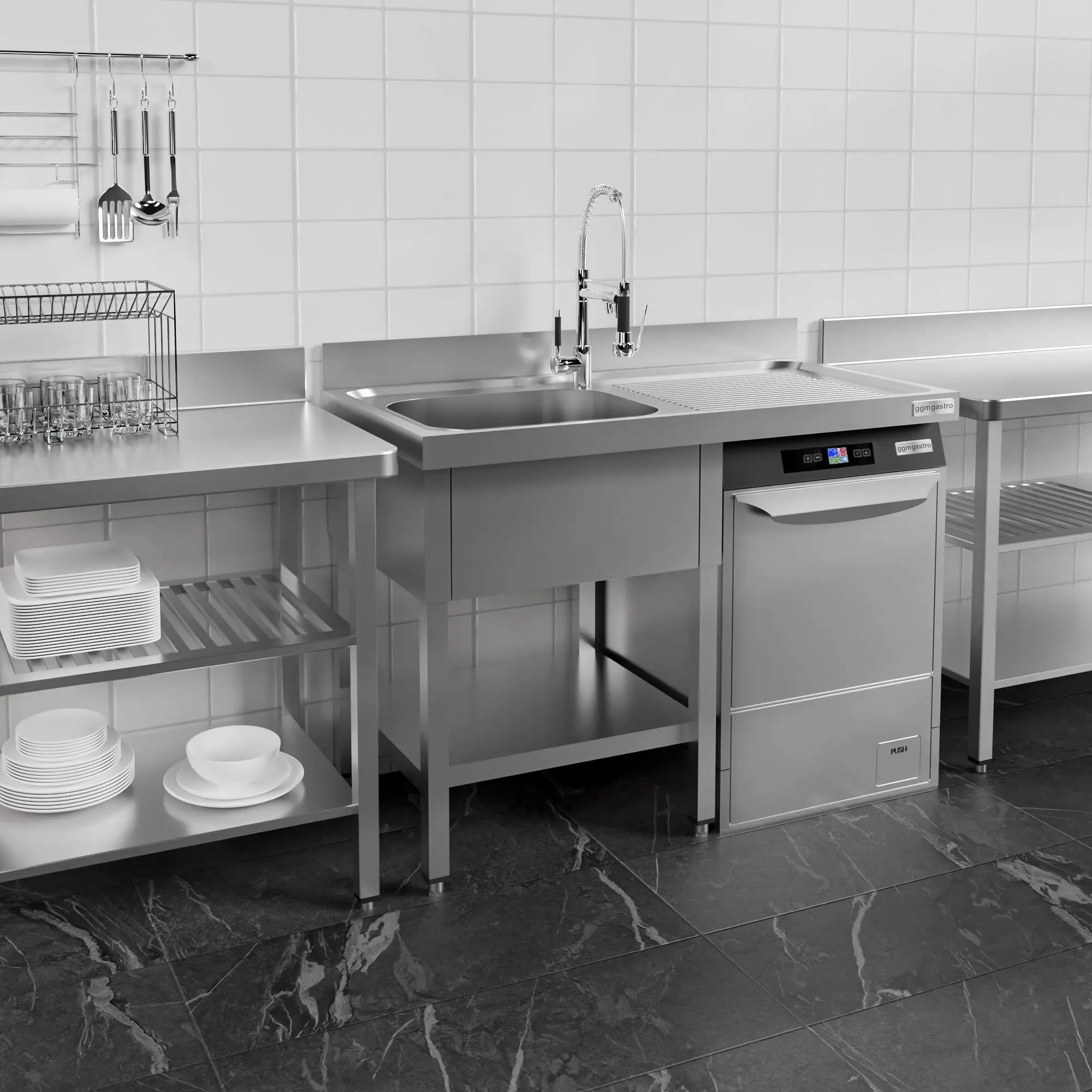 Masa cu chiuveta pentru masina de spalat vase GGM Gastro STK126SBL1 (Inox) - 10