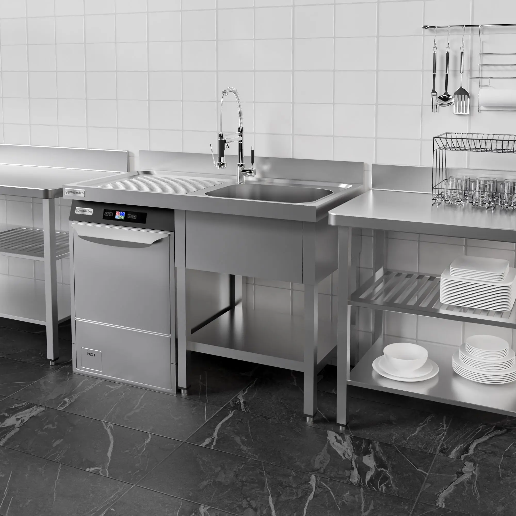 Стол-мойка для посудомоечной машины GGM Gastro STK127SBR1 (Inox) - 10