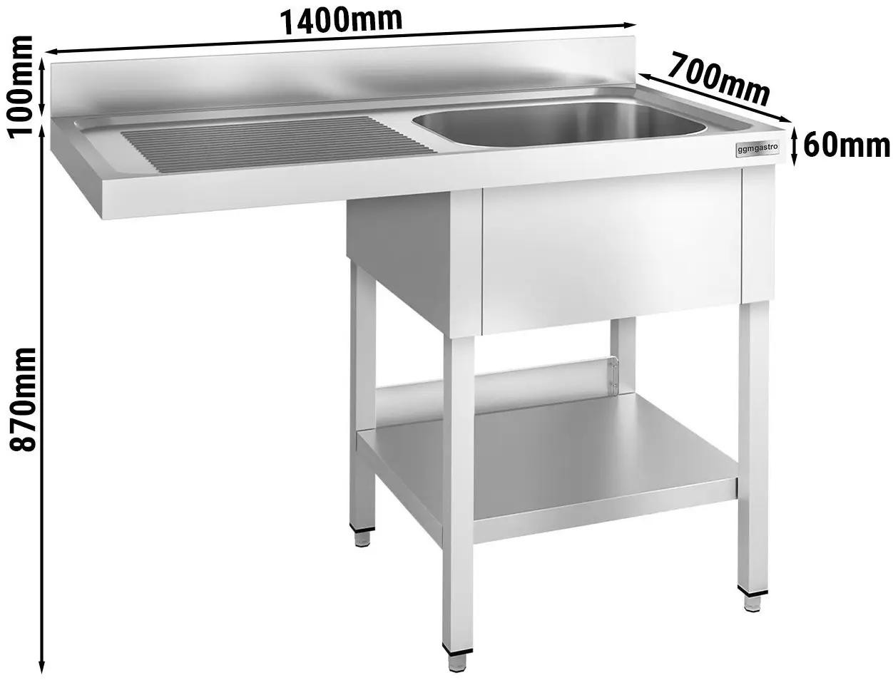 Стол-мойка для посудомоечной машины GGM Gastro STK147SBR1 (Inox) - 8