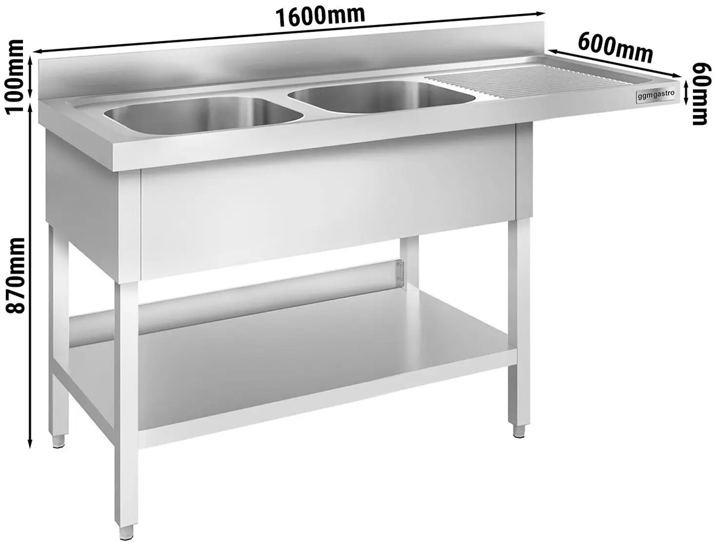 Masa cu chiuveta pentru masina de spalat vase GGM Gastro STK166SBL2 (Inox) - 8