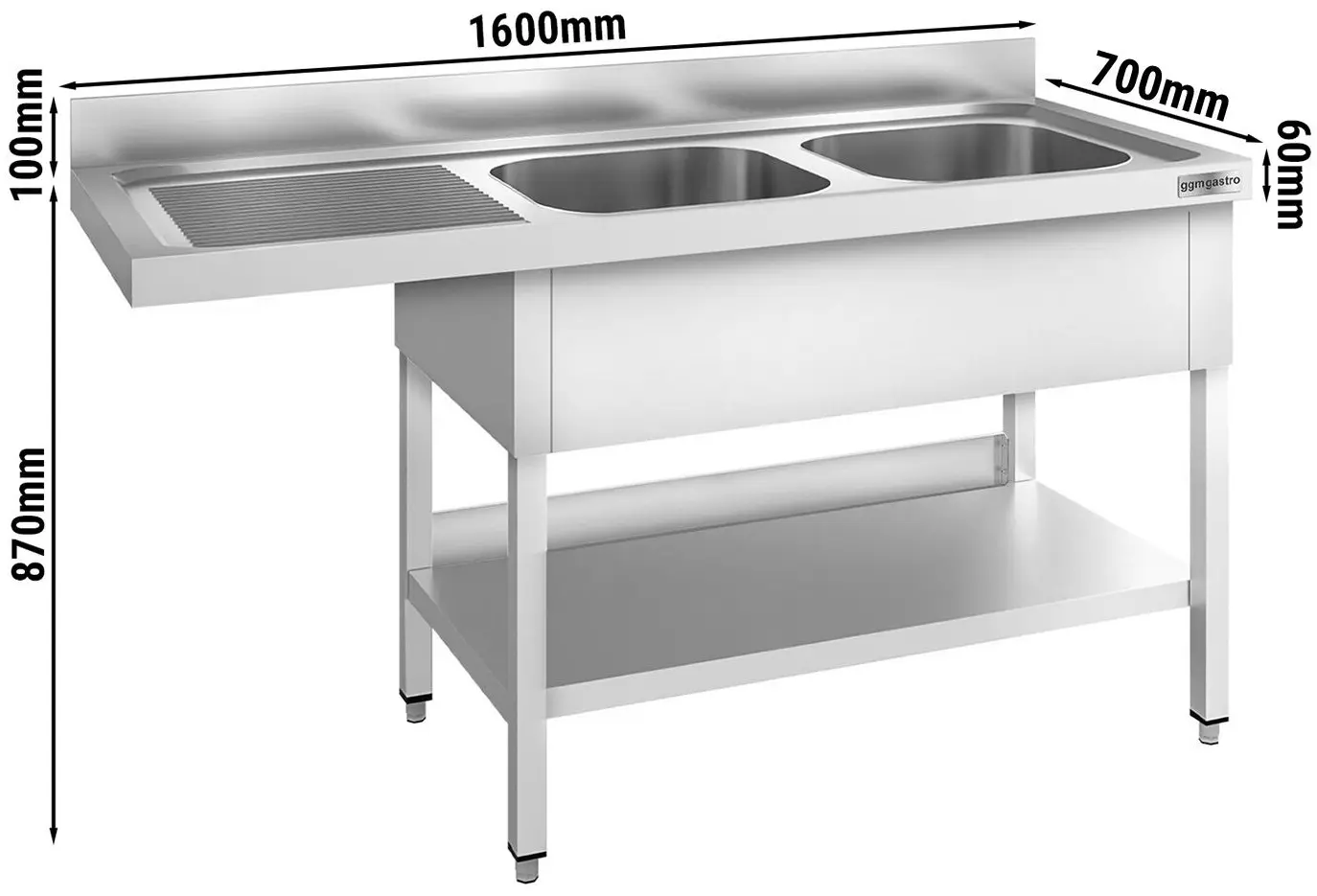 Masa cu chiuveta pentru masina de spalat vase GGM Gastro STK167SBR2 (Inox) - 9