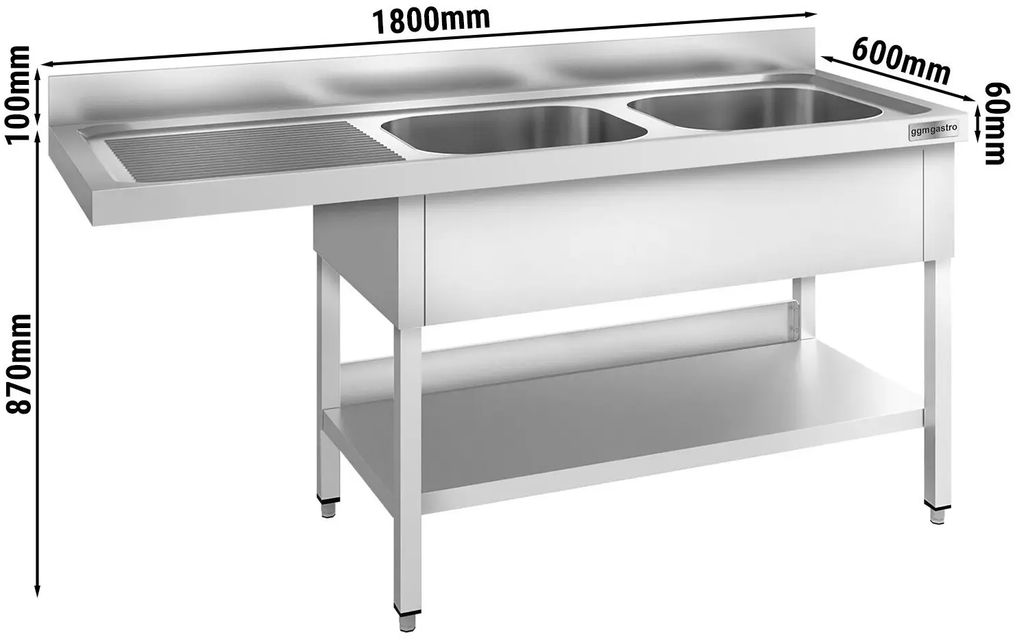 Стол-мойка для посудомоечной машины GGM Gastro STK186SBR2 (Inox) - 8