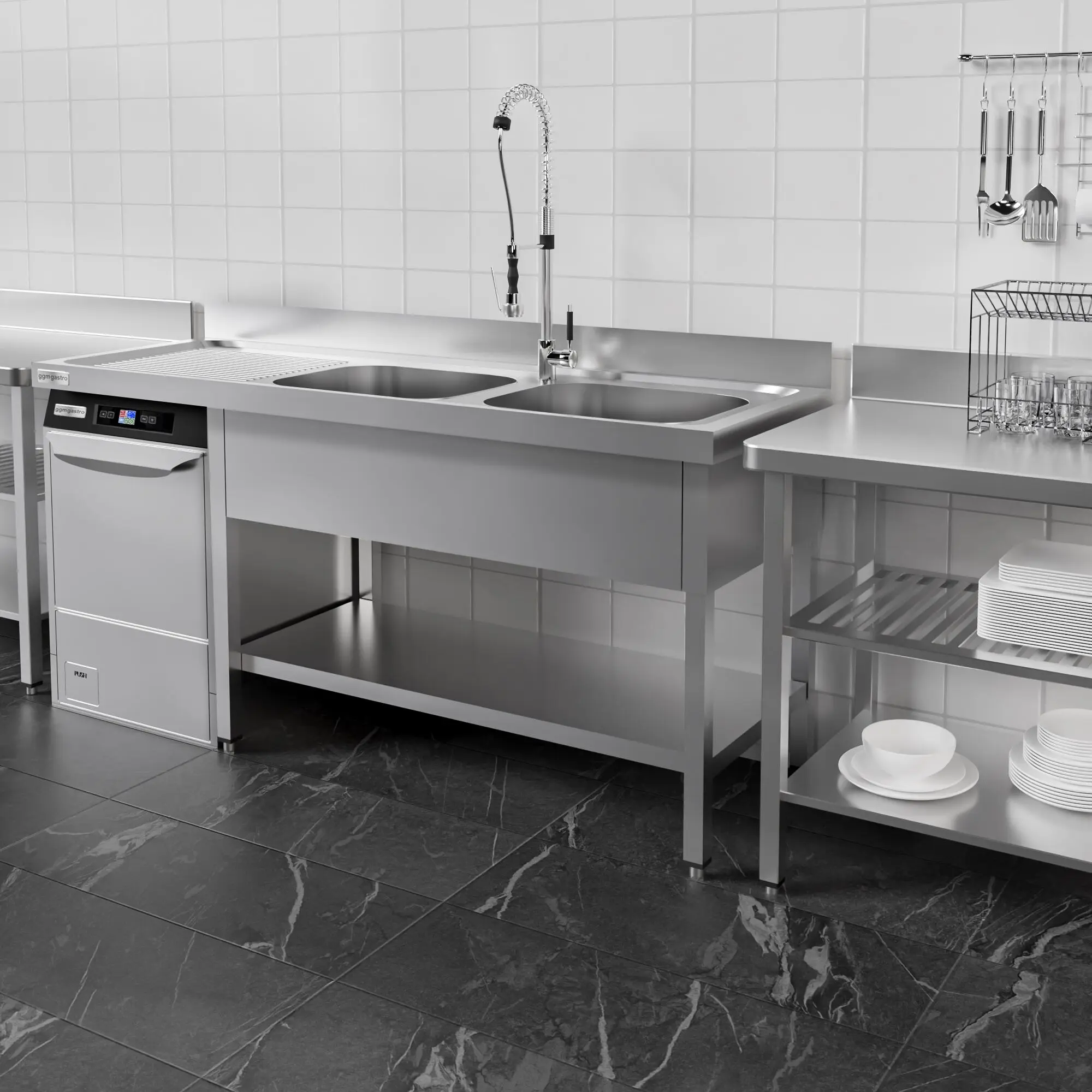 Стол-мойка для посудомоечной машины GGM Gastro STK186SBR2 (Inox) - 10