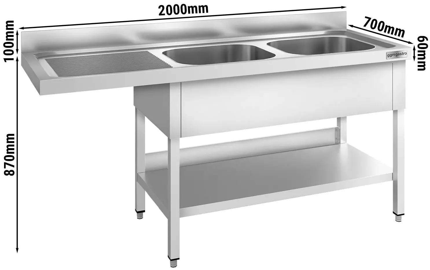 Стол-мойка для посудомоечной машины GGM Gastro STK206SBR2 (Inox) - 8