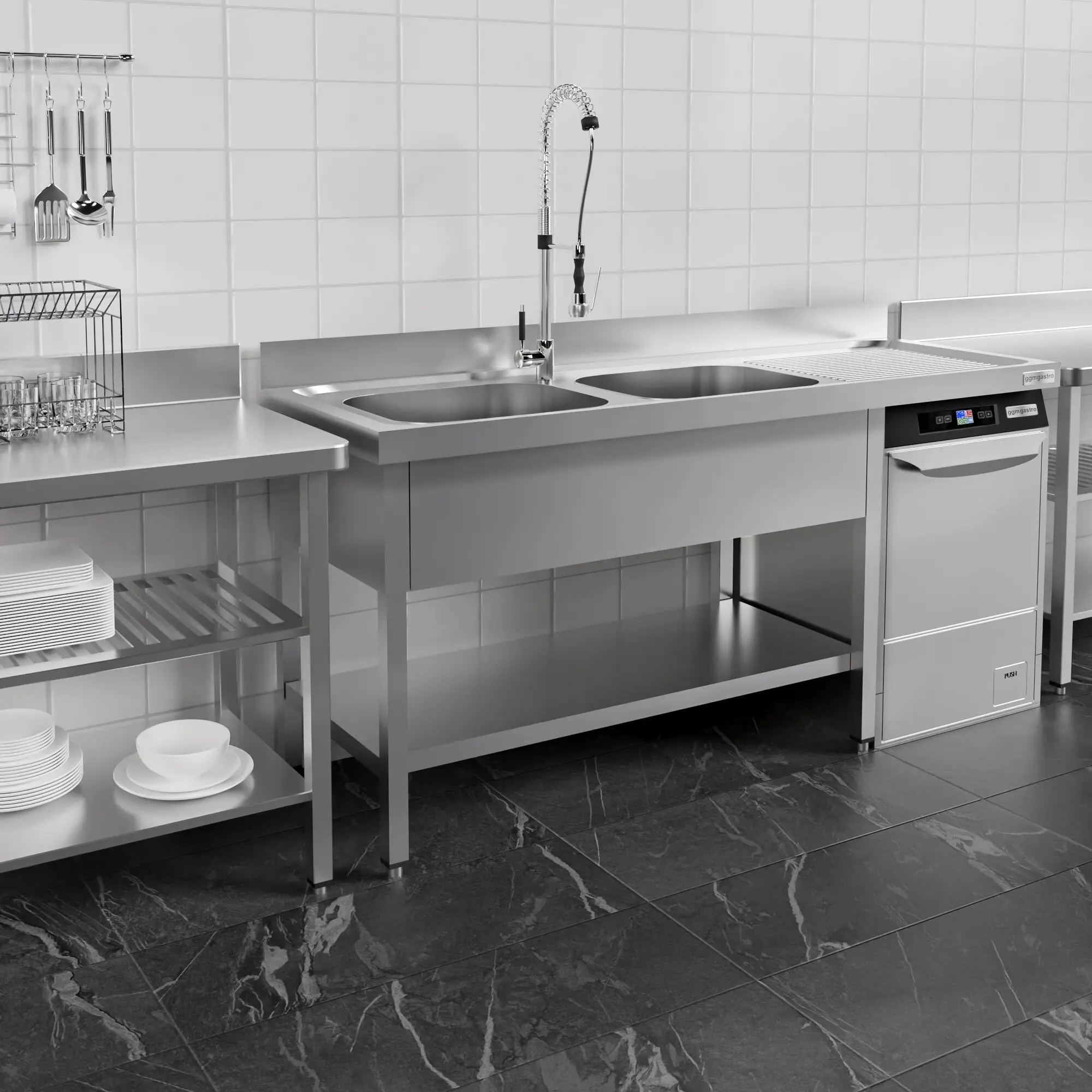 Стол-мойка для посудомоечной машины GGM Gastro STK207SBL2 (Inox) - 11