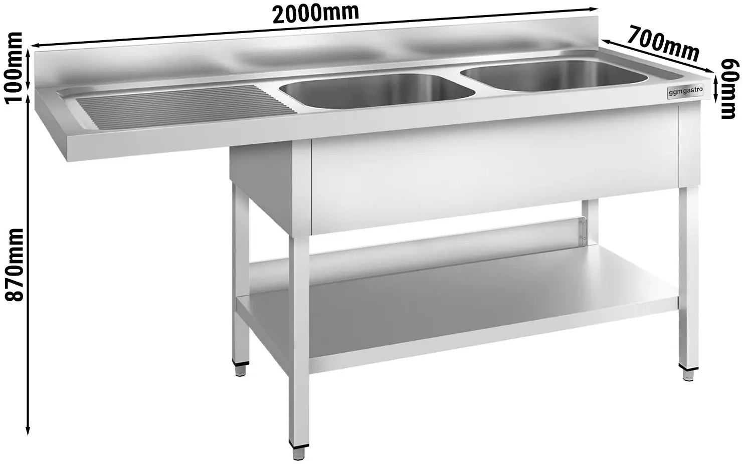 Masa cu chiuveta pentru masina de spalat vase GGM Gastro STK207SBR2 (Inox) - 9