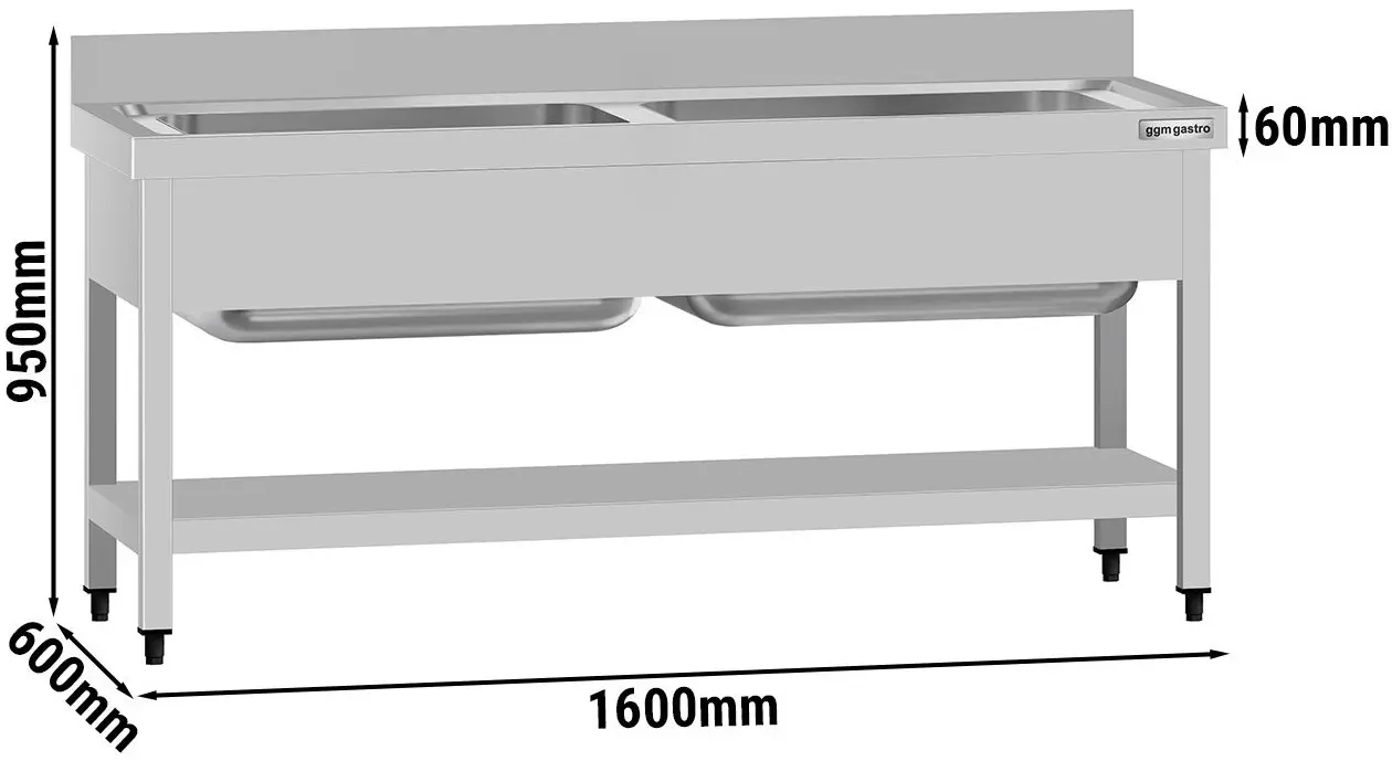 Стол-мойка GGM Gastro STB166T2 (Inox) - 7