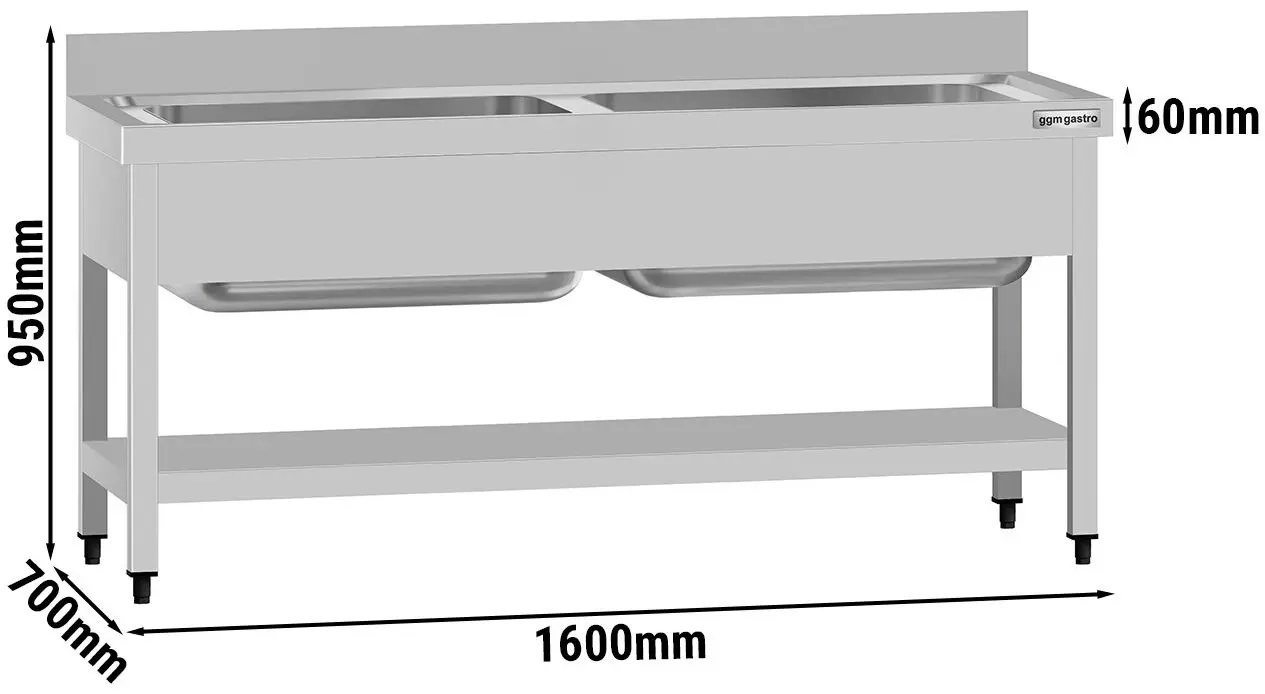 Стол-мойка GGM Gastro STB167T2 (Inox) - 7