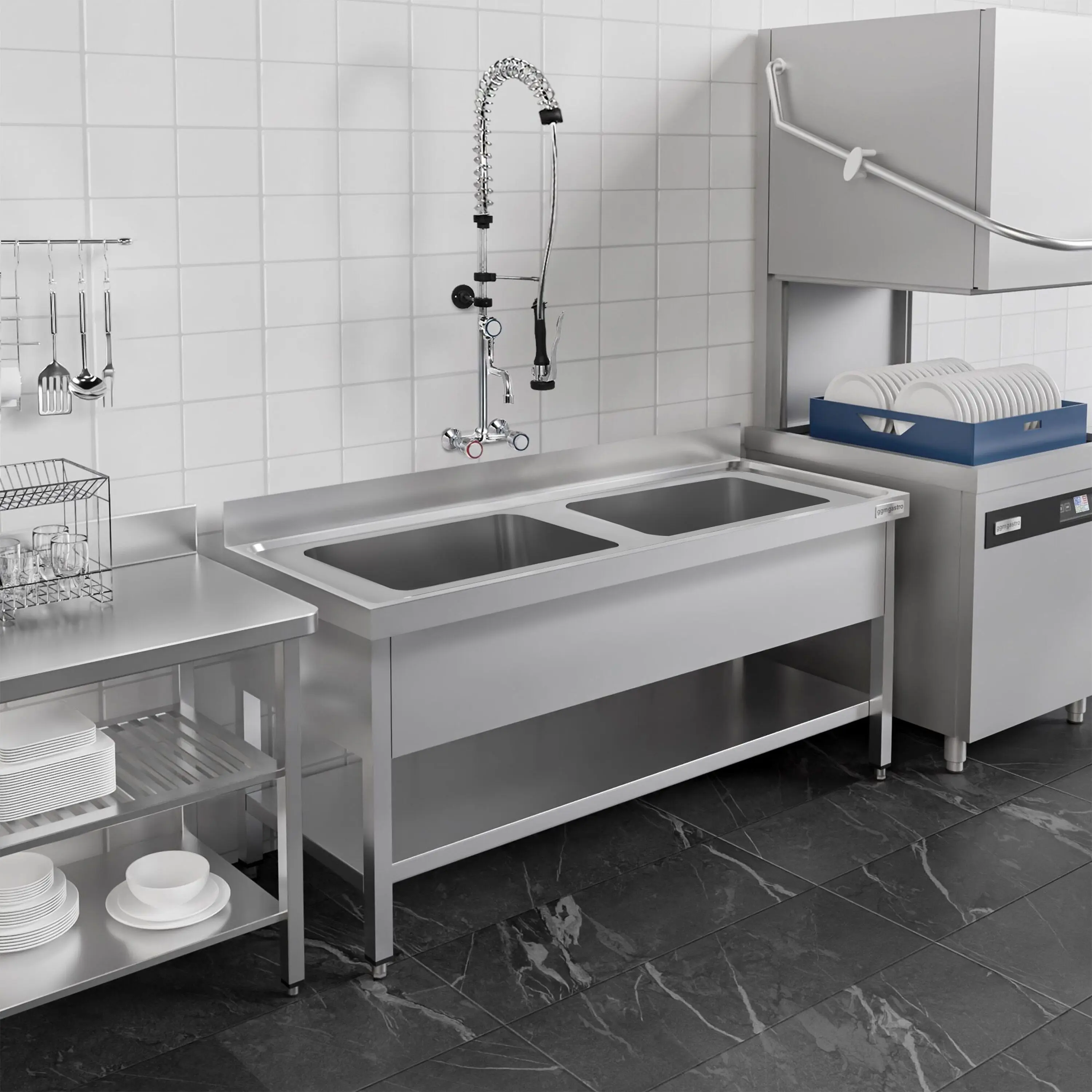 Стол-мойка GGM Gastro STB167T2 (Inox) - 9