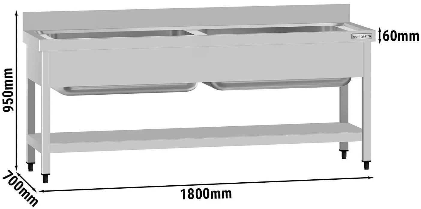 Стол-мойка GGM Gastro STB187T2 (Inox) - 7