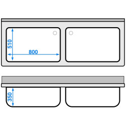 Стол-мойка GGM Gastro STB187T2 (Inox) Thumb