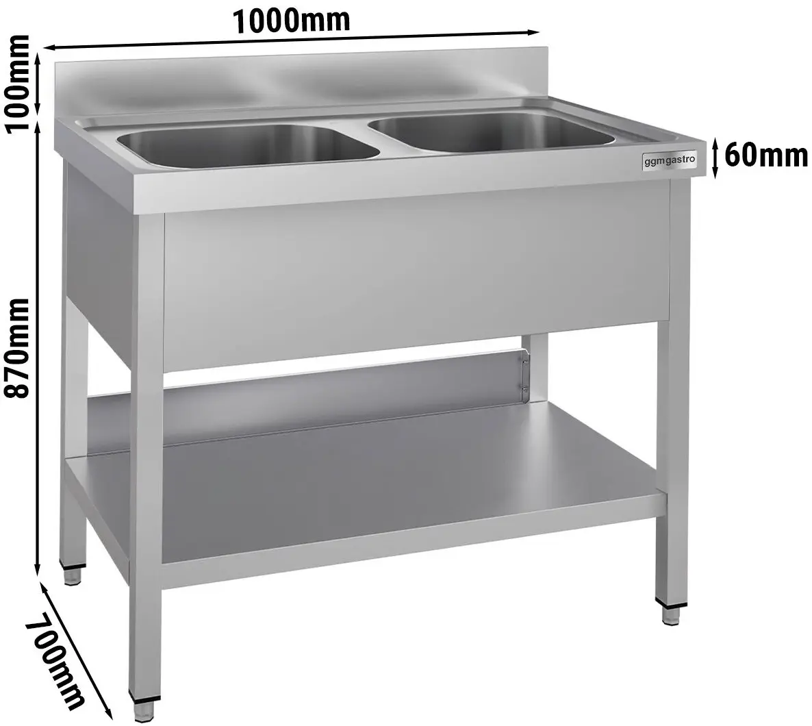 Стол-мойка GGM Gastro STK107BM2#ECO (Inox) - 11