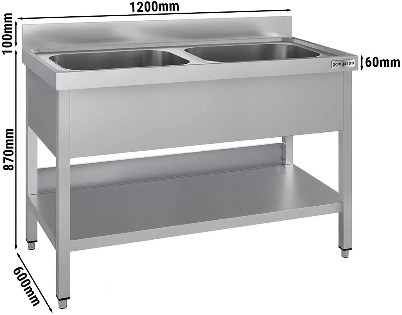 Стол-мойка GGM Gastro STK126BM2#ECO (Inox) - 11