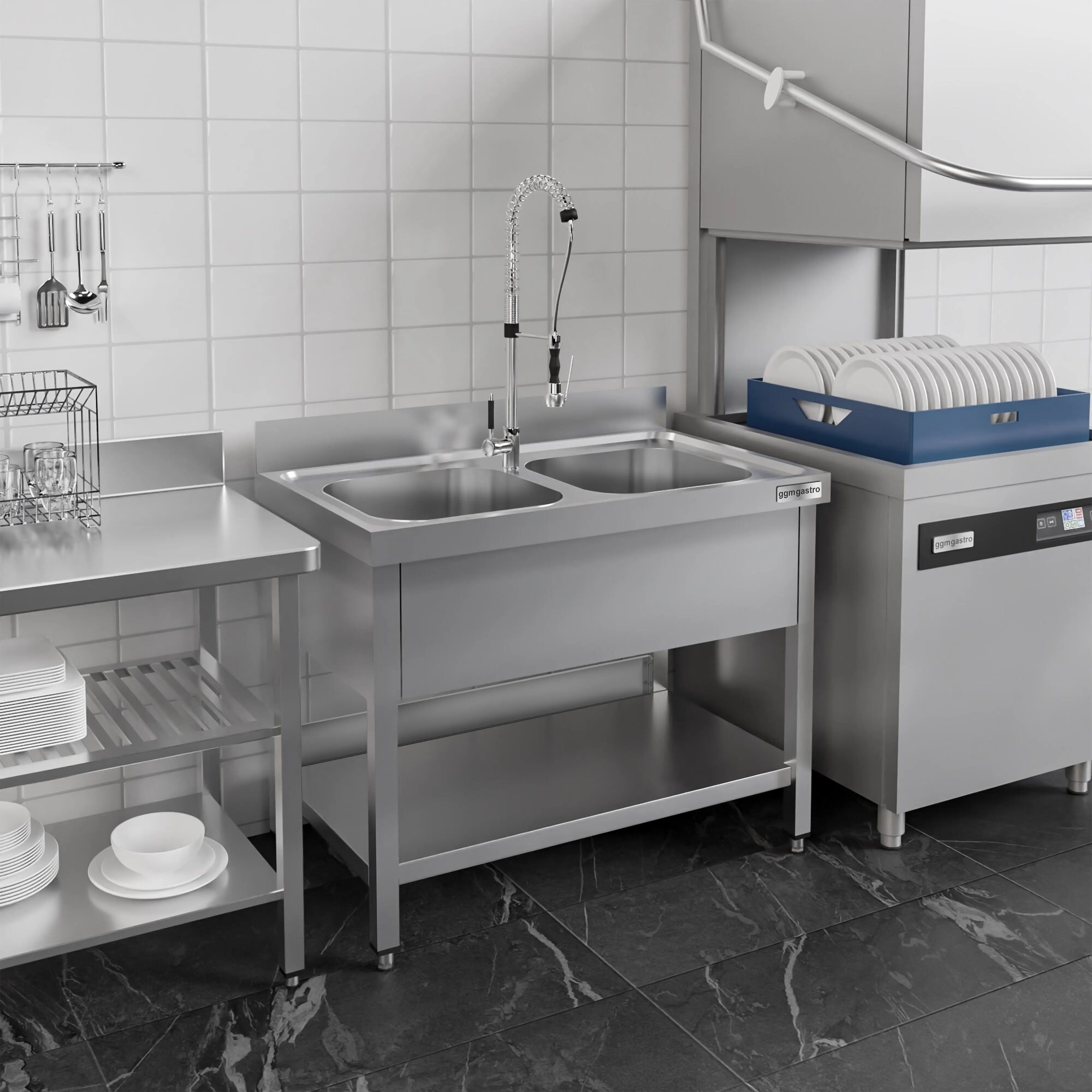 Стол-мойка GGM Gastro STK126BM2 (Inox) - 13