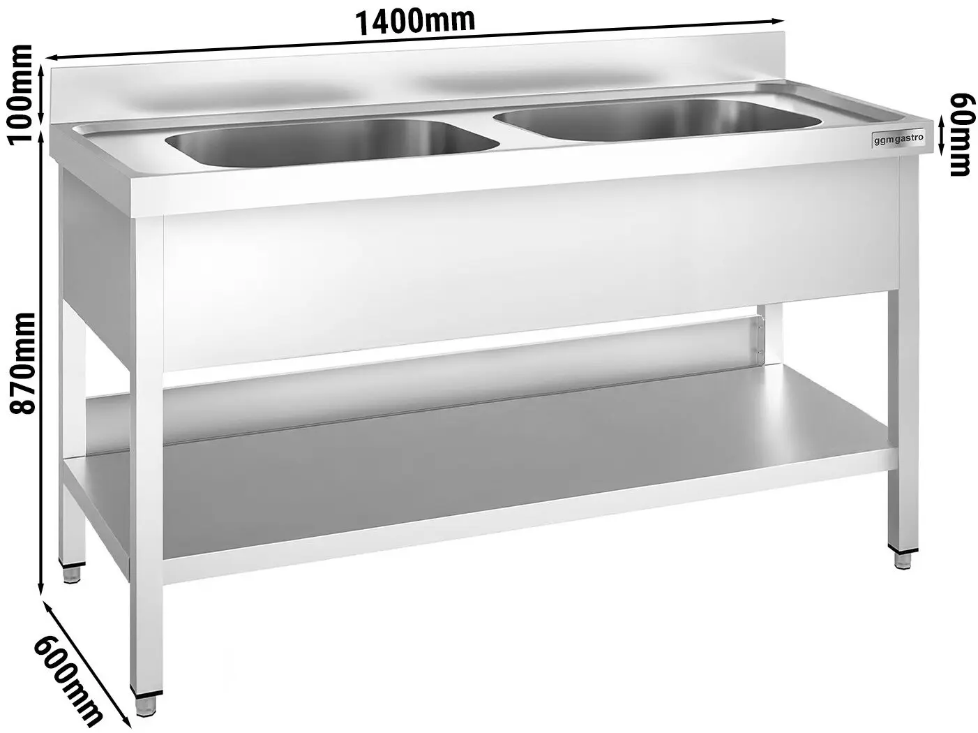 Стол-мойка GGM Gastro STK146BM2 (Inox) - 11