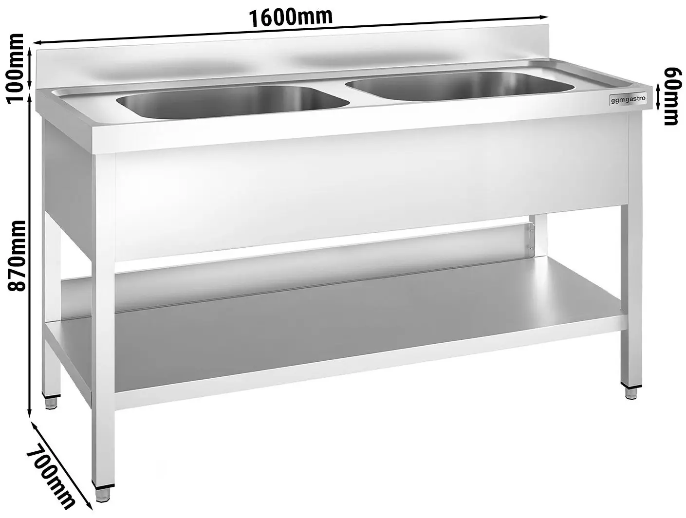 Стол-мойка GGM Gastro STK167BM2 (Inox) - 11