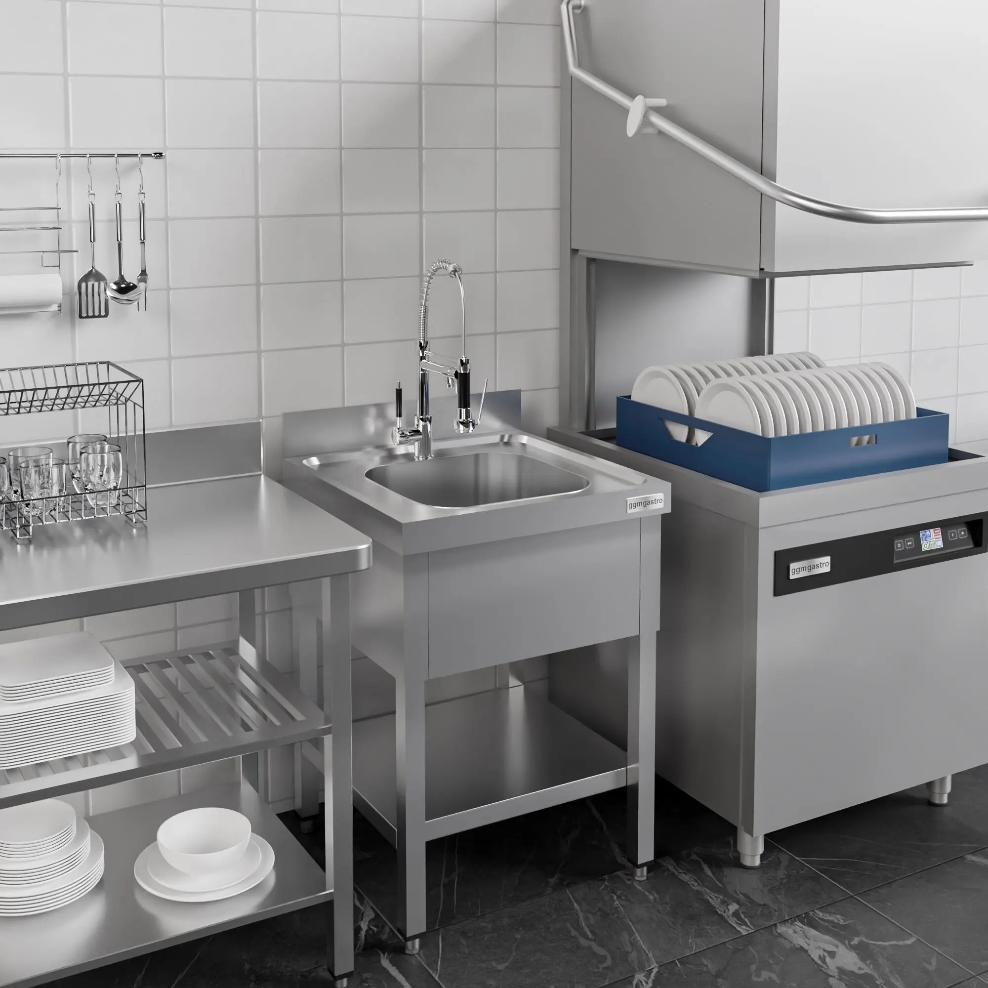 Стол-мойка GGM Gastro STK66BM1#ECO (Inox) - 10