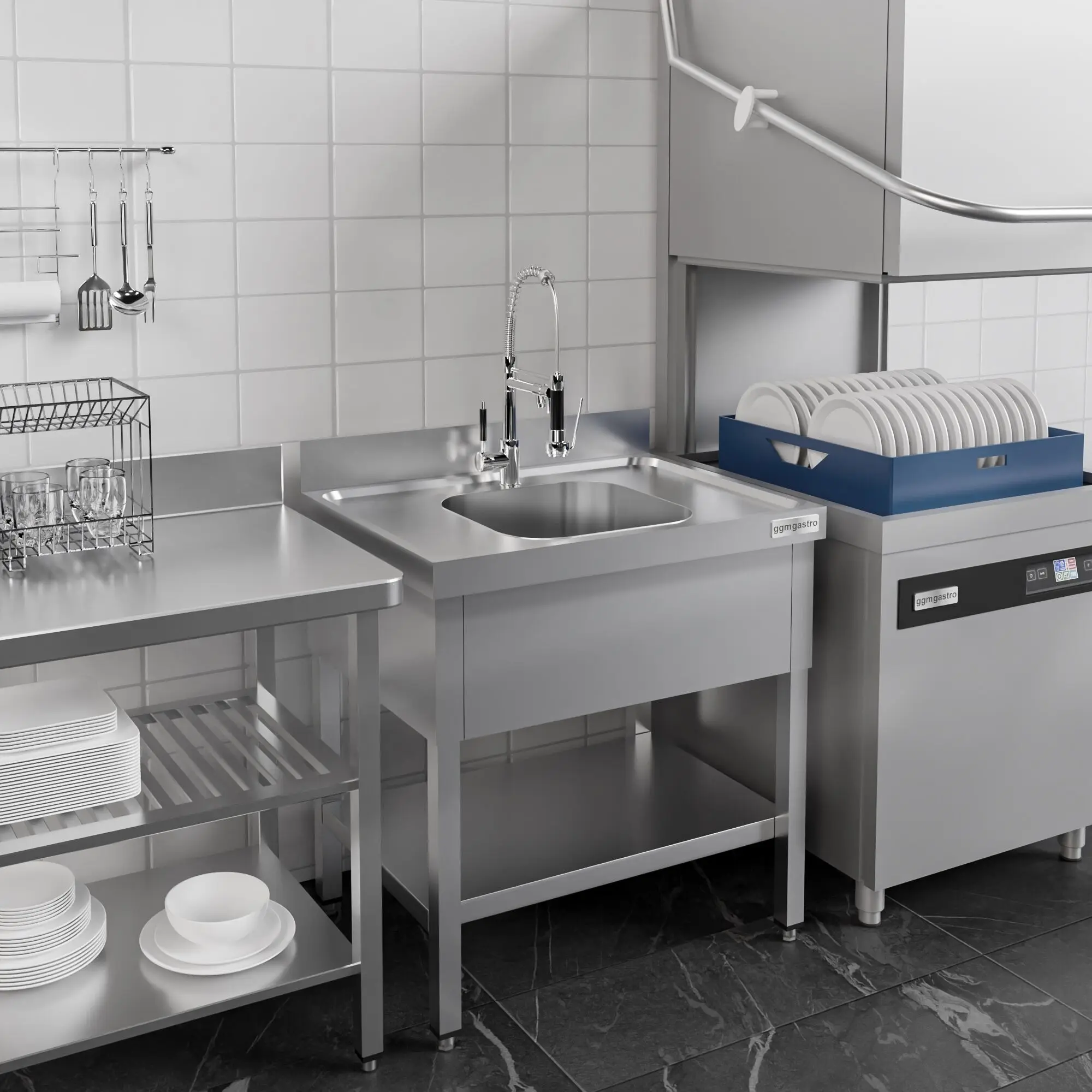 Стол-мойка GGM Gastro STK87BM1 (Inox) - 10