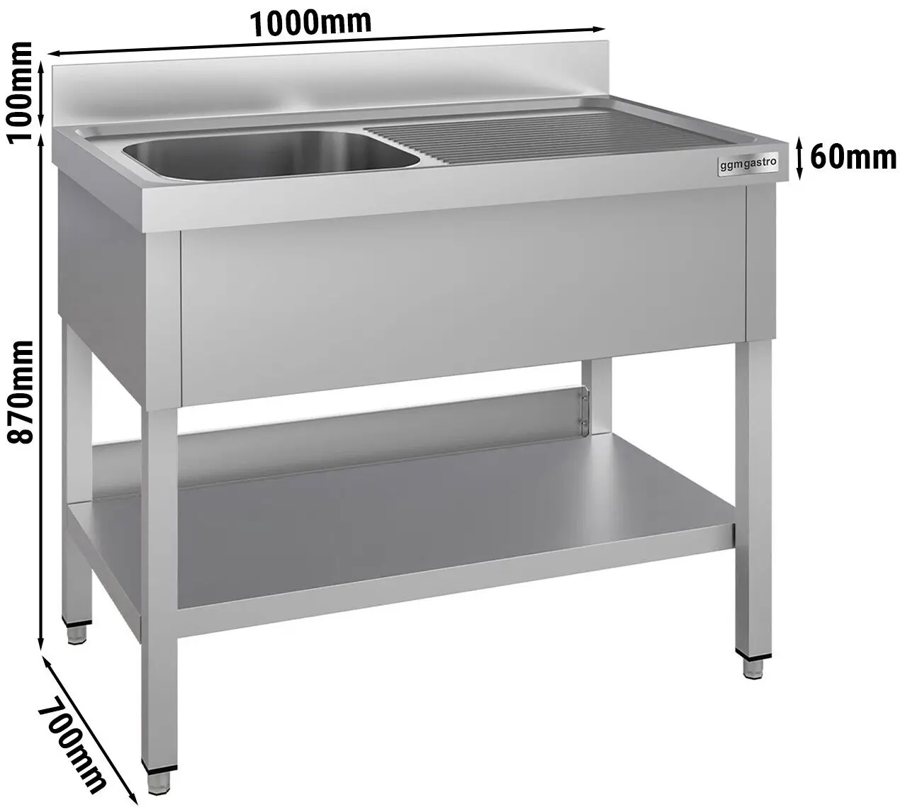 Стол с мойкой GGM Gastro STK107BL1#ECO (Inox) - 8